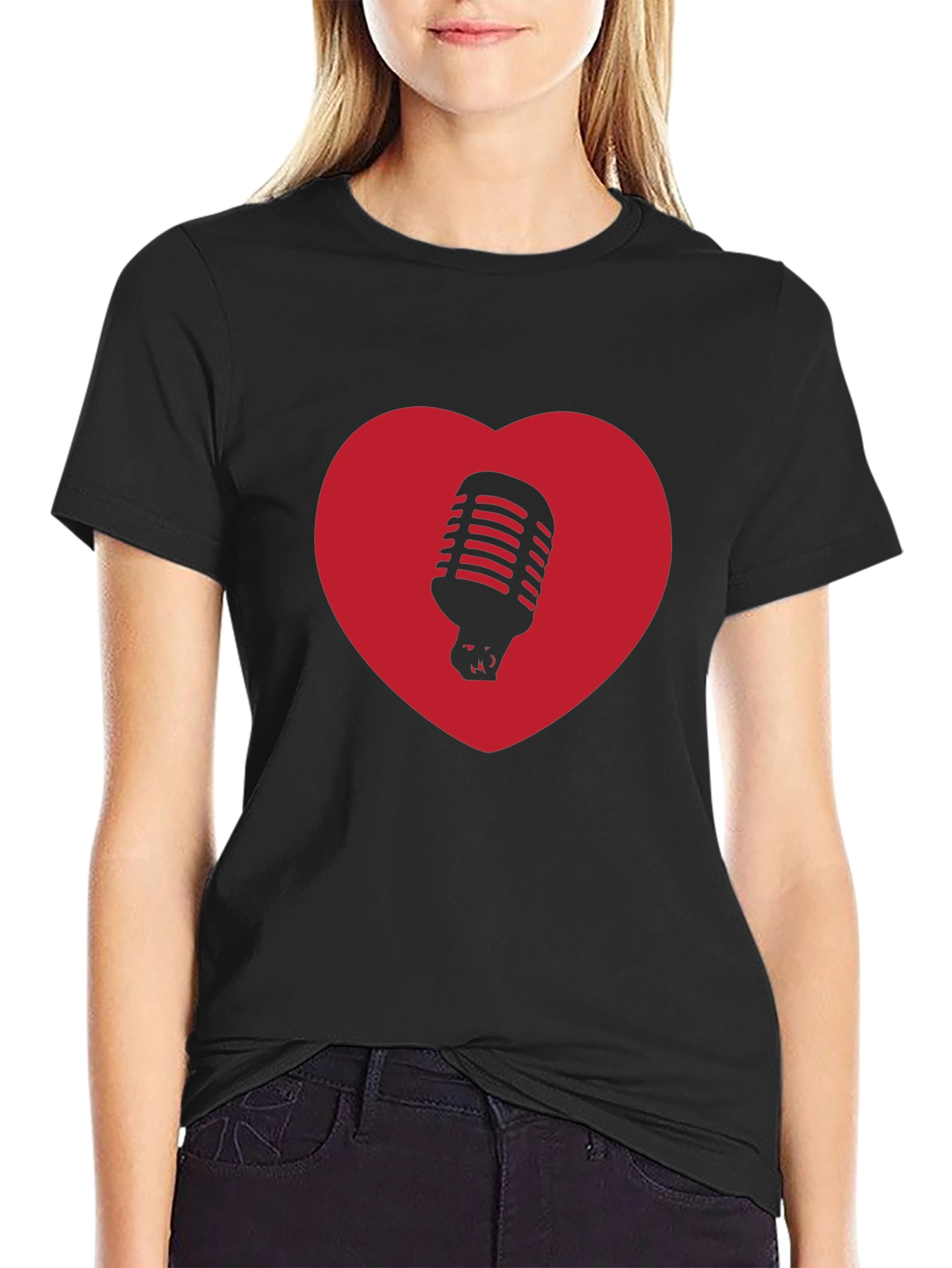 Retro Mic Heart T-Shirt - Music Lover Tee