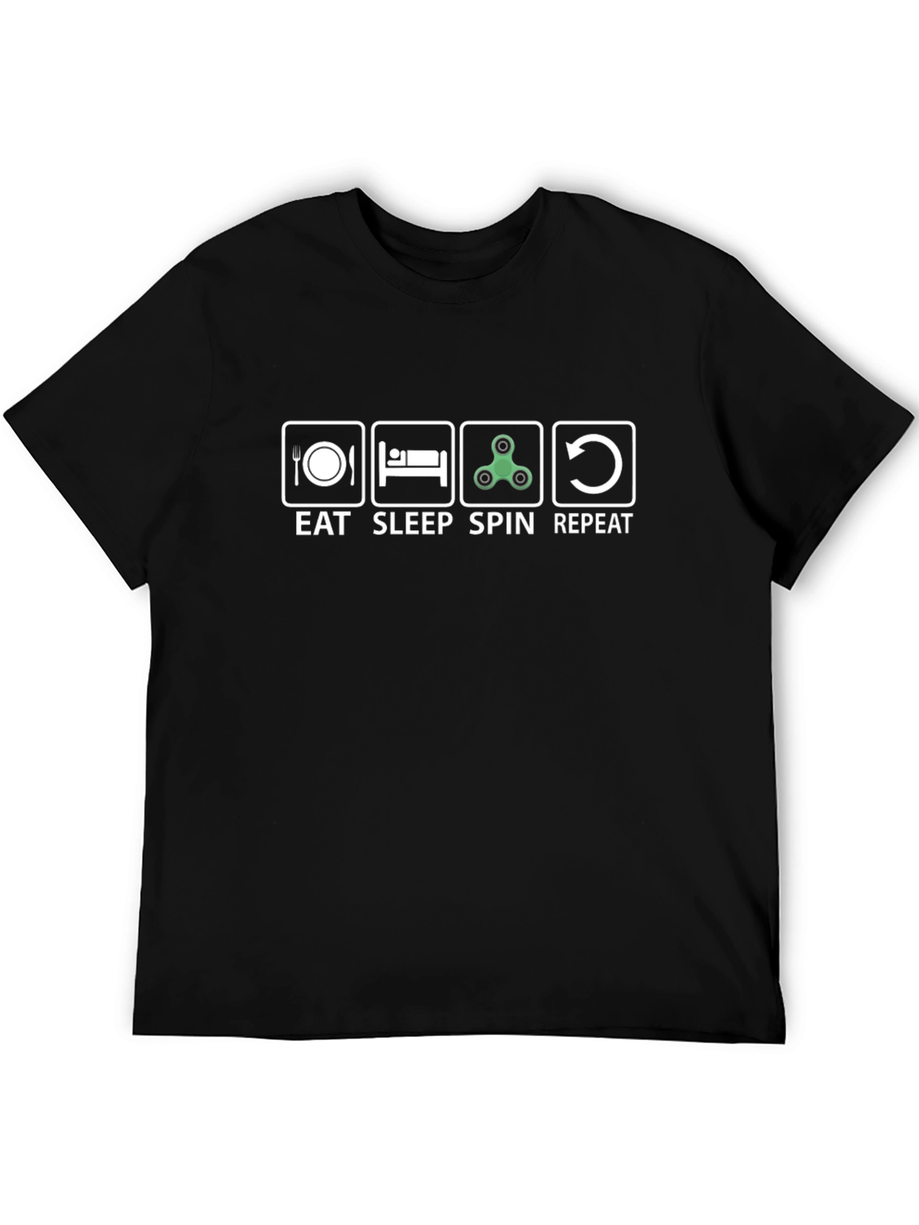 Eat Sleep Spin Repeat Black Cotton T-Shirt