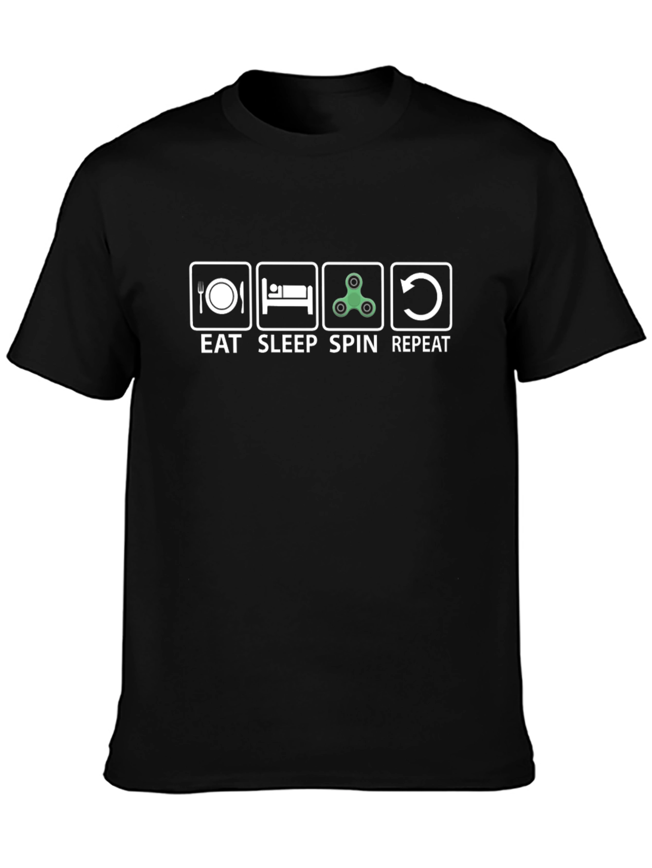 Eat Sleep Spin Repeat Black Cotton T-Shirt