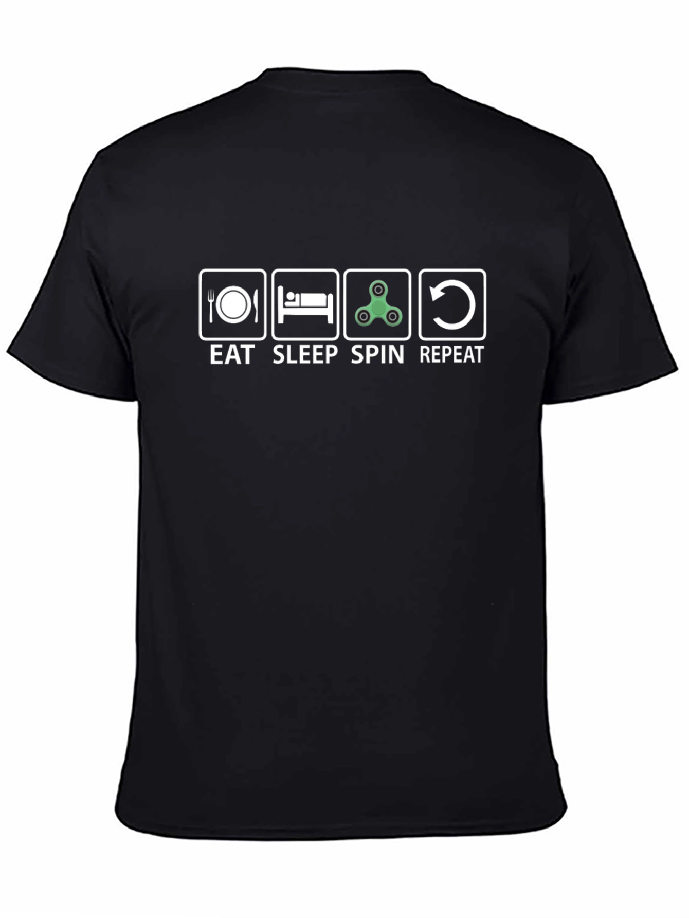 Eat Sleep Spin Repeat Black Cotton T-Shirt