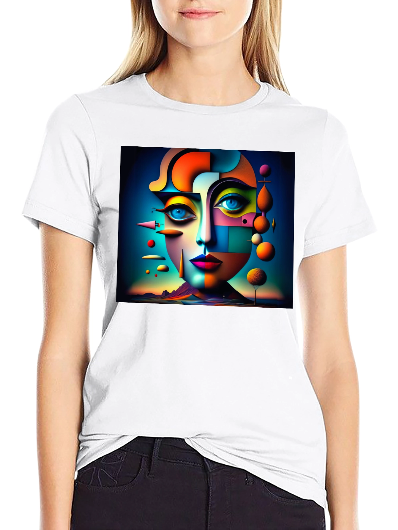 Abstract Geometric Face Art Black T-Shirt