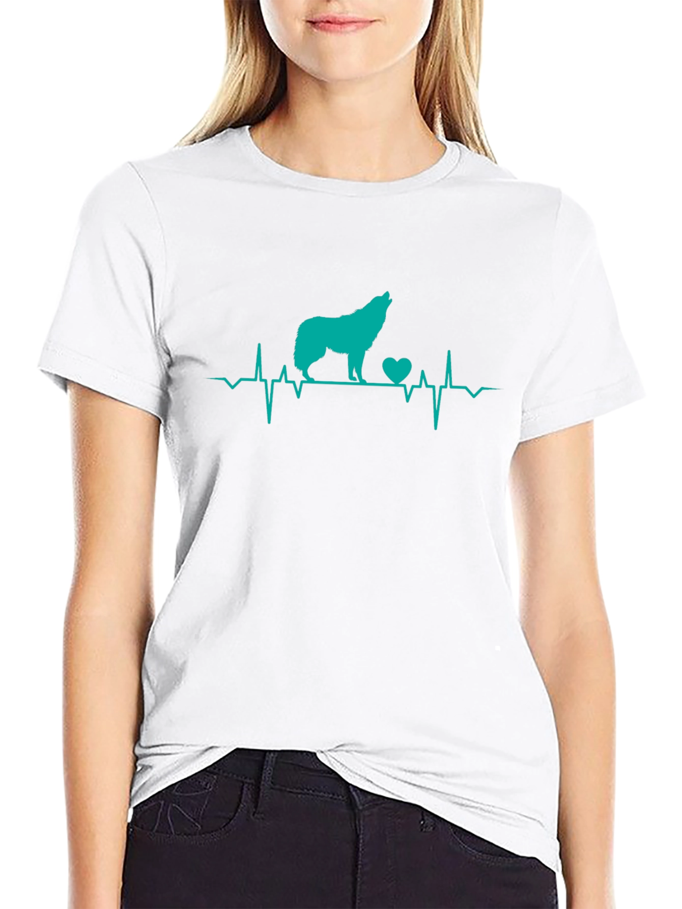 Wolf Heartbeat Graphic T-Shirt - Black