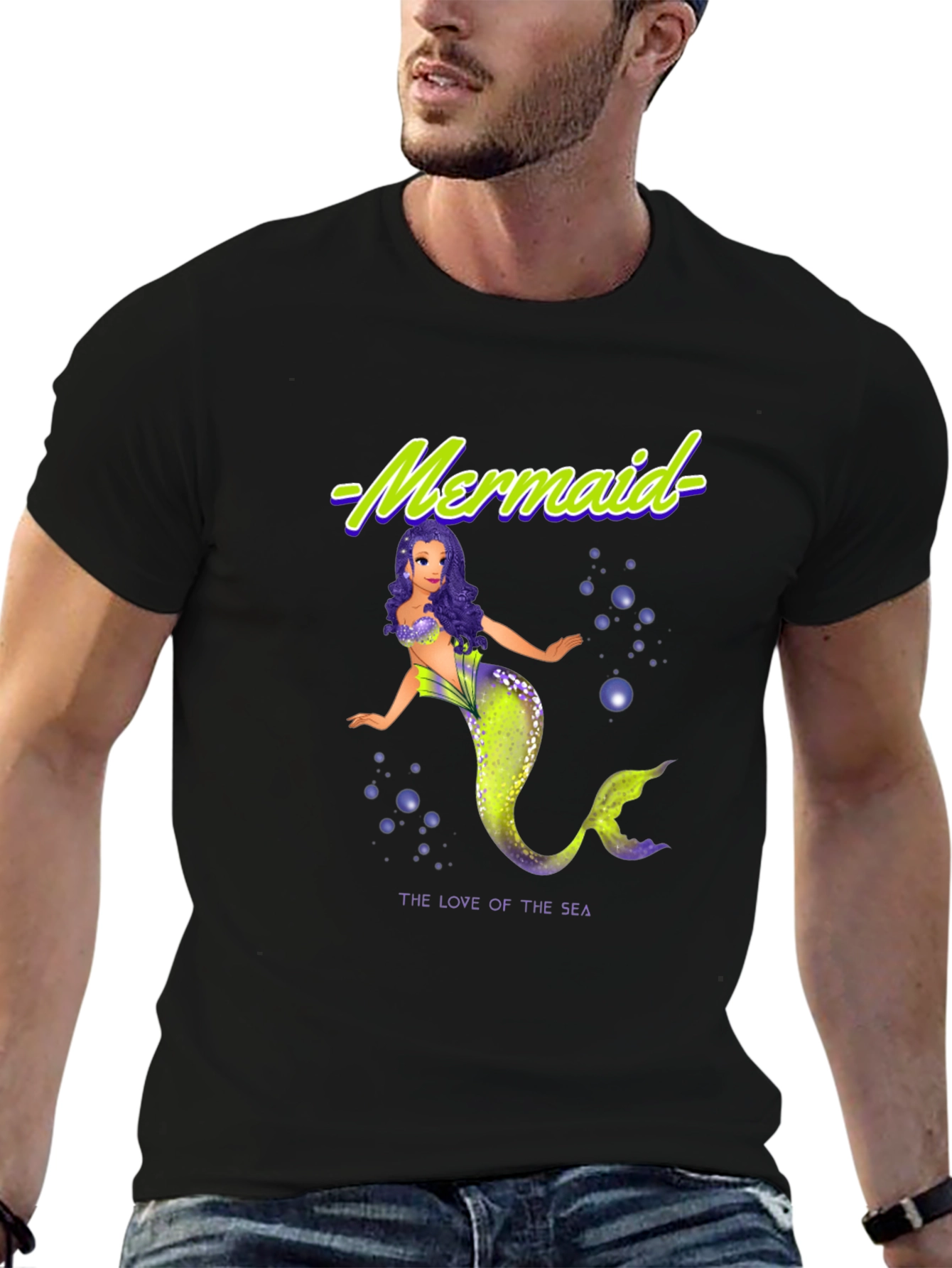 Mermaid Love of the Sea Graphic Black T-Shirt