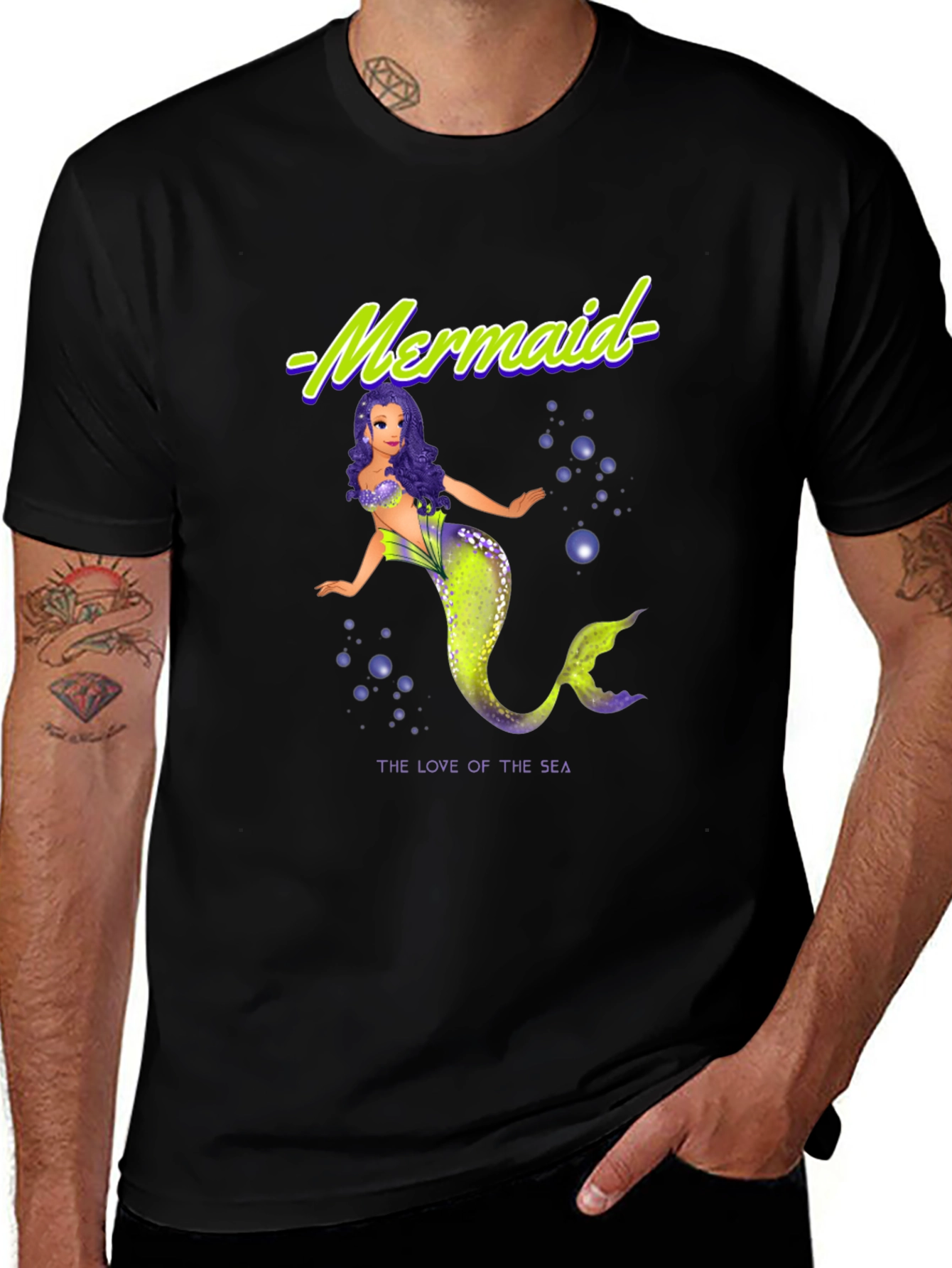 Mermaid Love of the Sea Graphic Black T-Shirt
