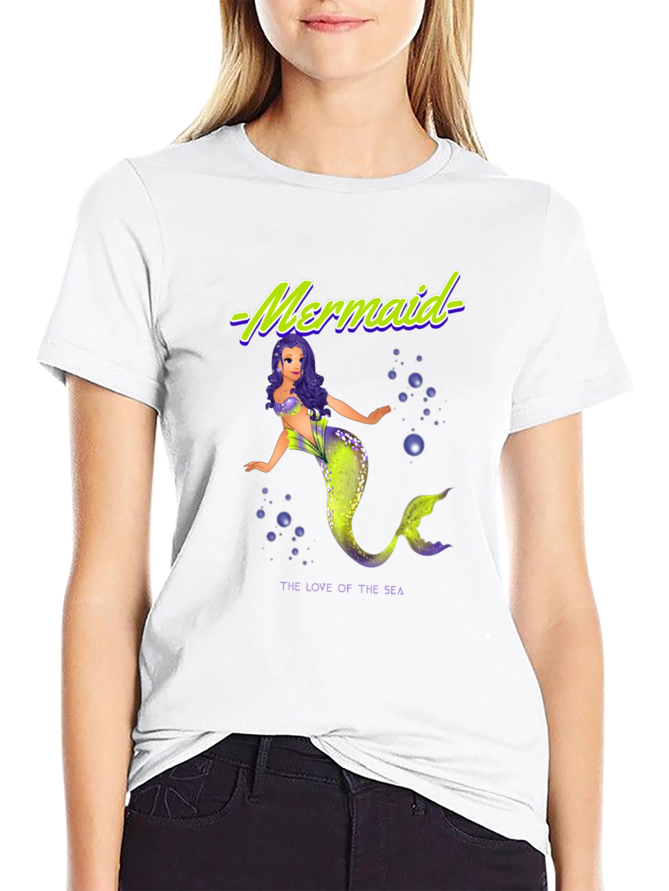 Mermaid Love of the Sea Graphic Black T-Shirt