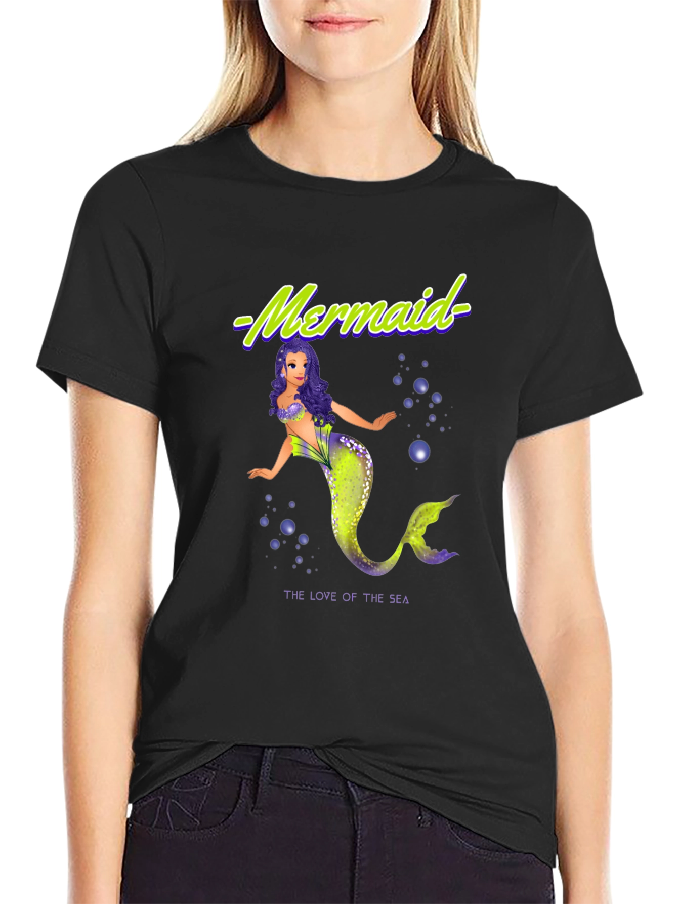 Mermaid Love of the Sea Graphic Black T-Shirt