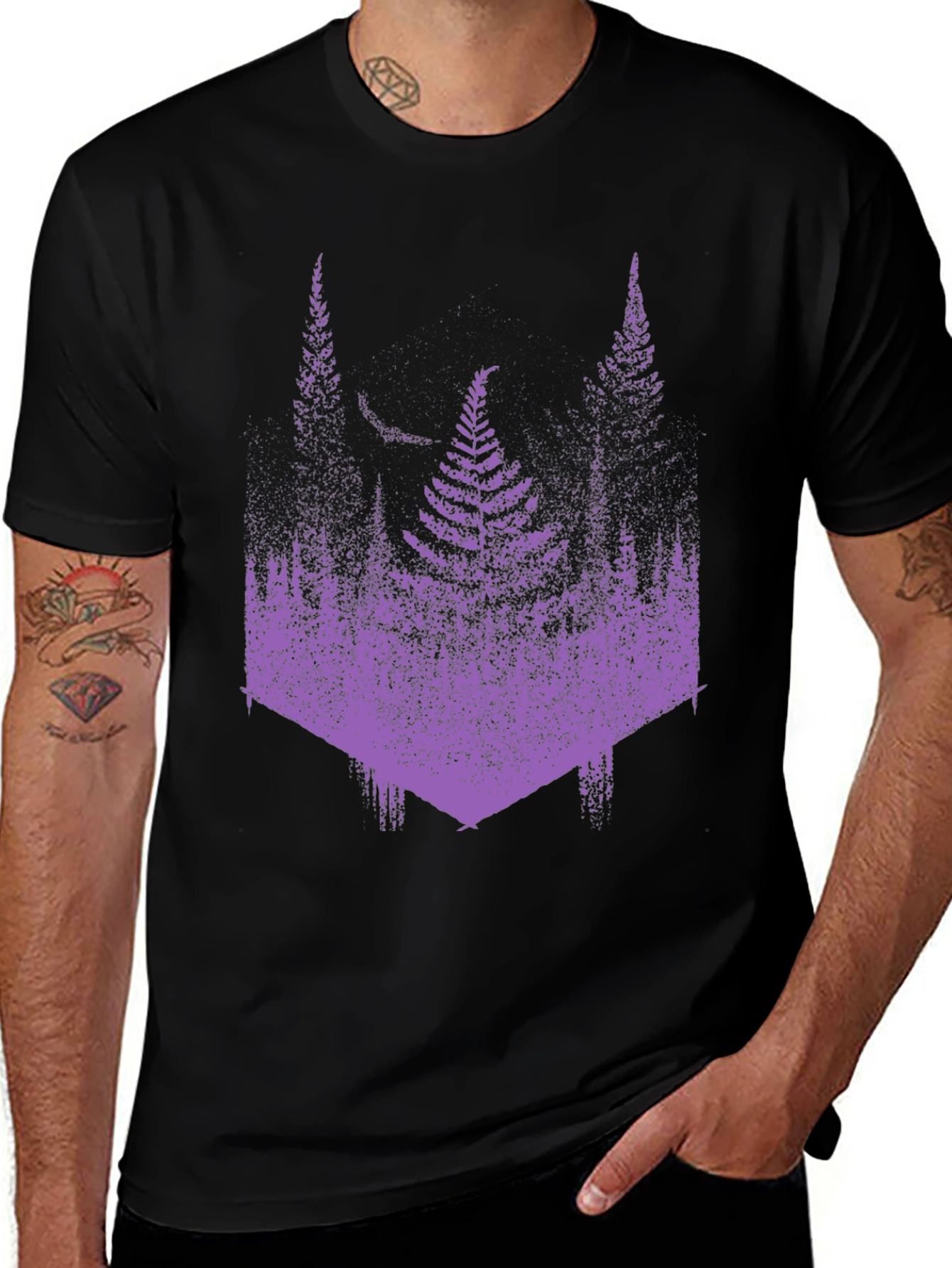 Fern Forest Print Graphic Tee - Black