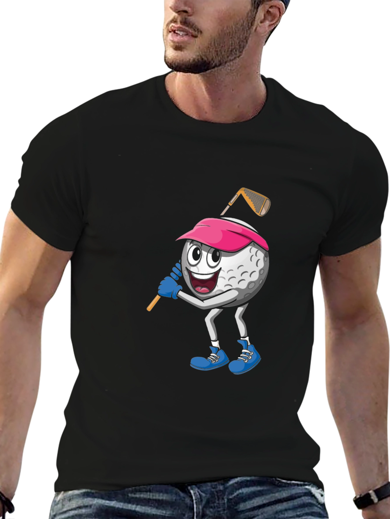 Golf Ball Cartoon Black T-Shirt