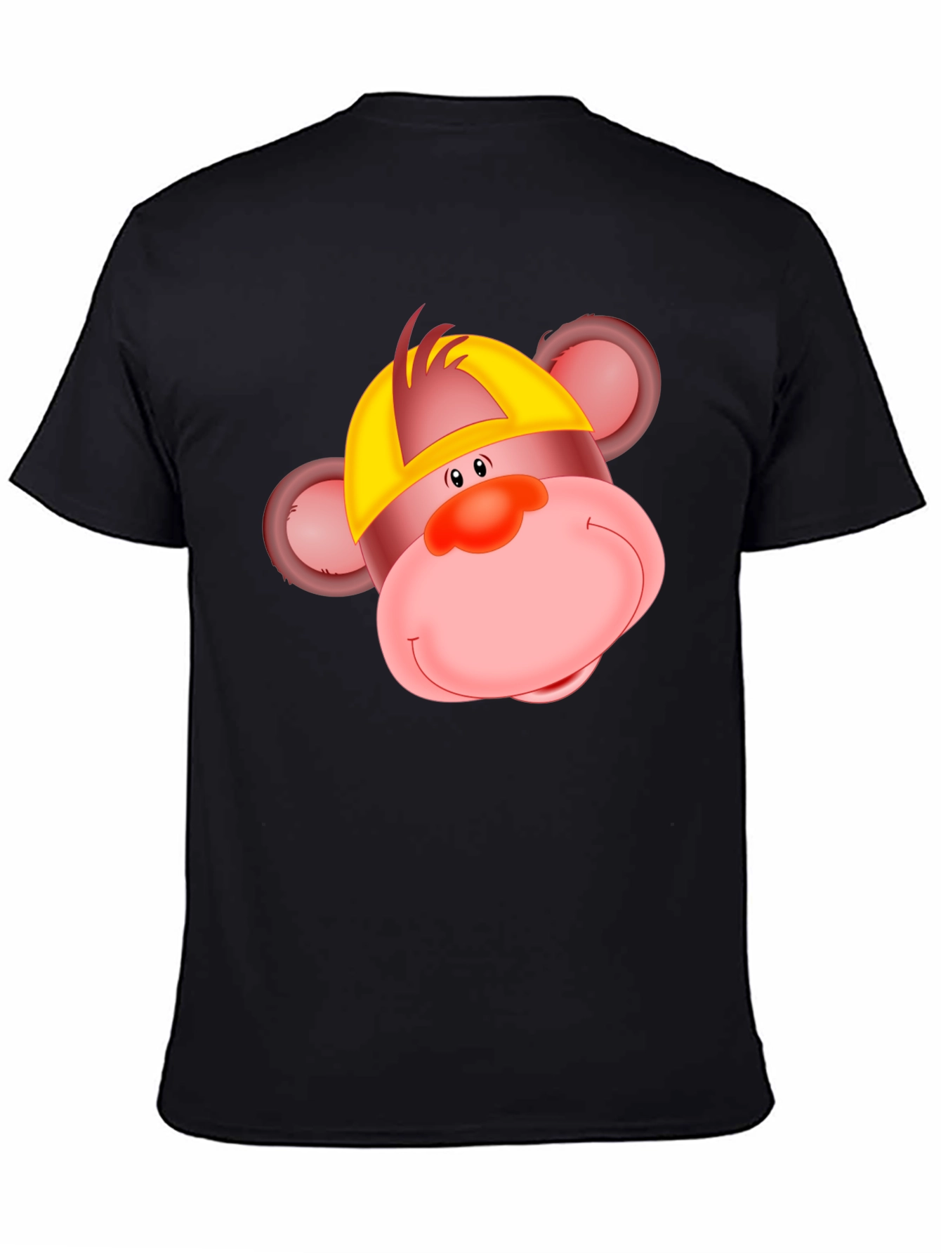 Cartoon Monkey Graphic Tee - Black Cotton T-Shirt