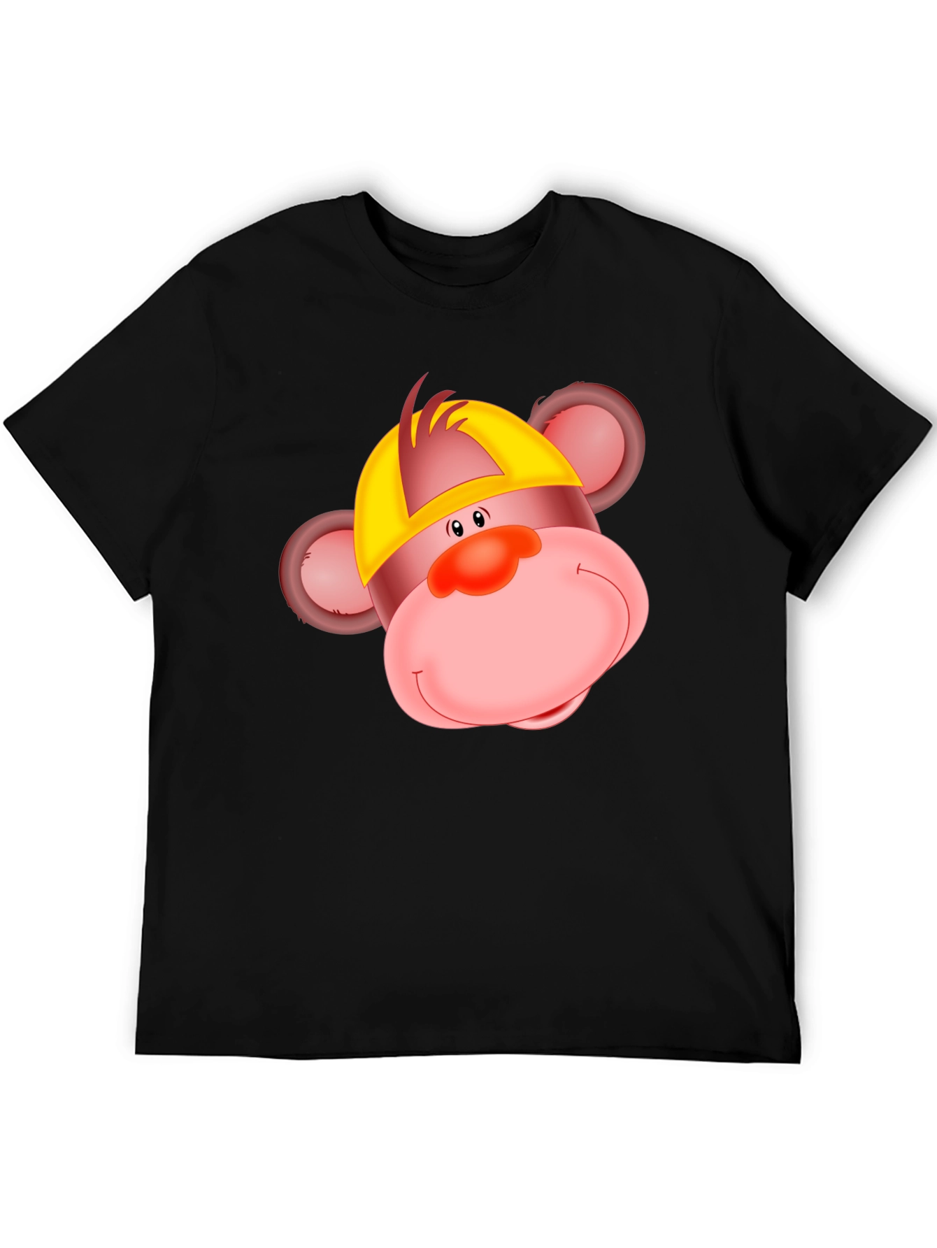 Cartoon Monkey Graphic Tee - Black Cotton T-Shirt