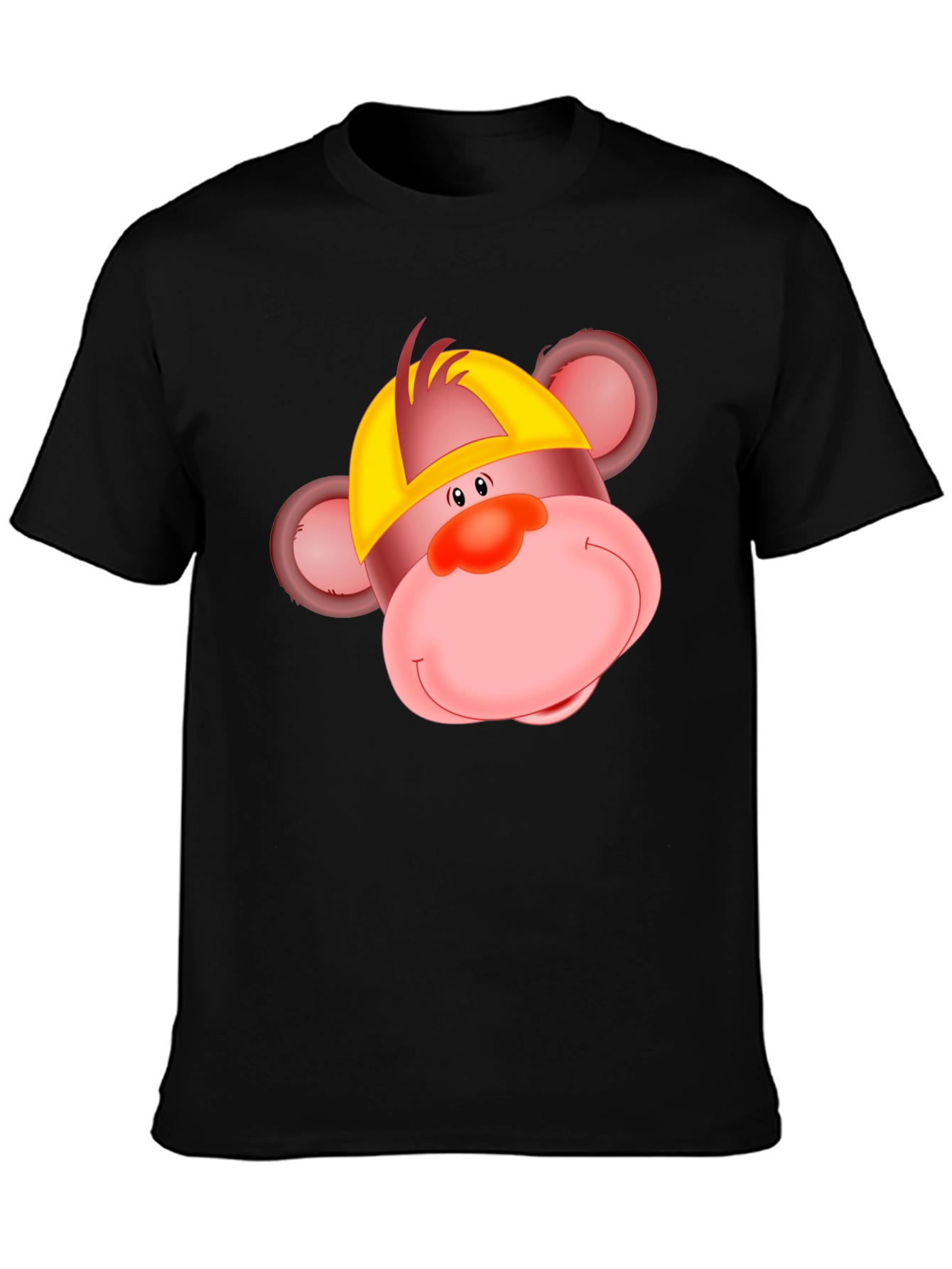 Cartoon Monkey Graphic Tee - Black Cotton T-Shirt