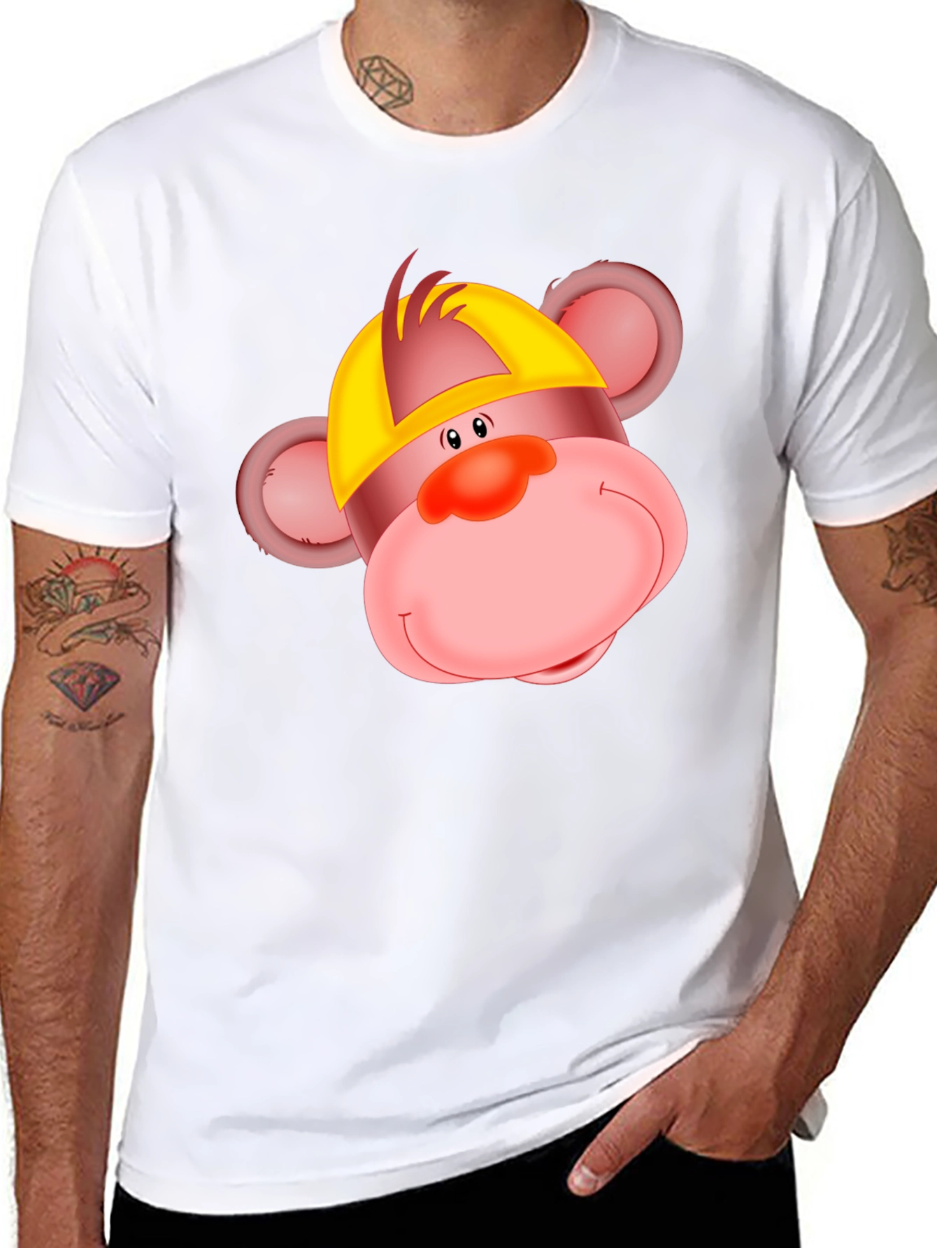 Cartoon Monkey Graphic Tee - Black Cotton T-Shirt