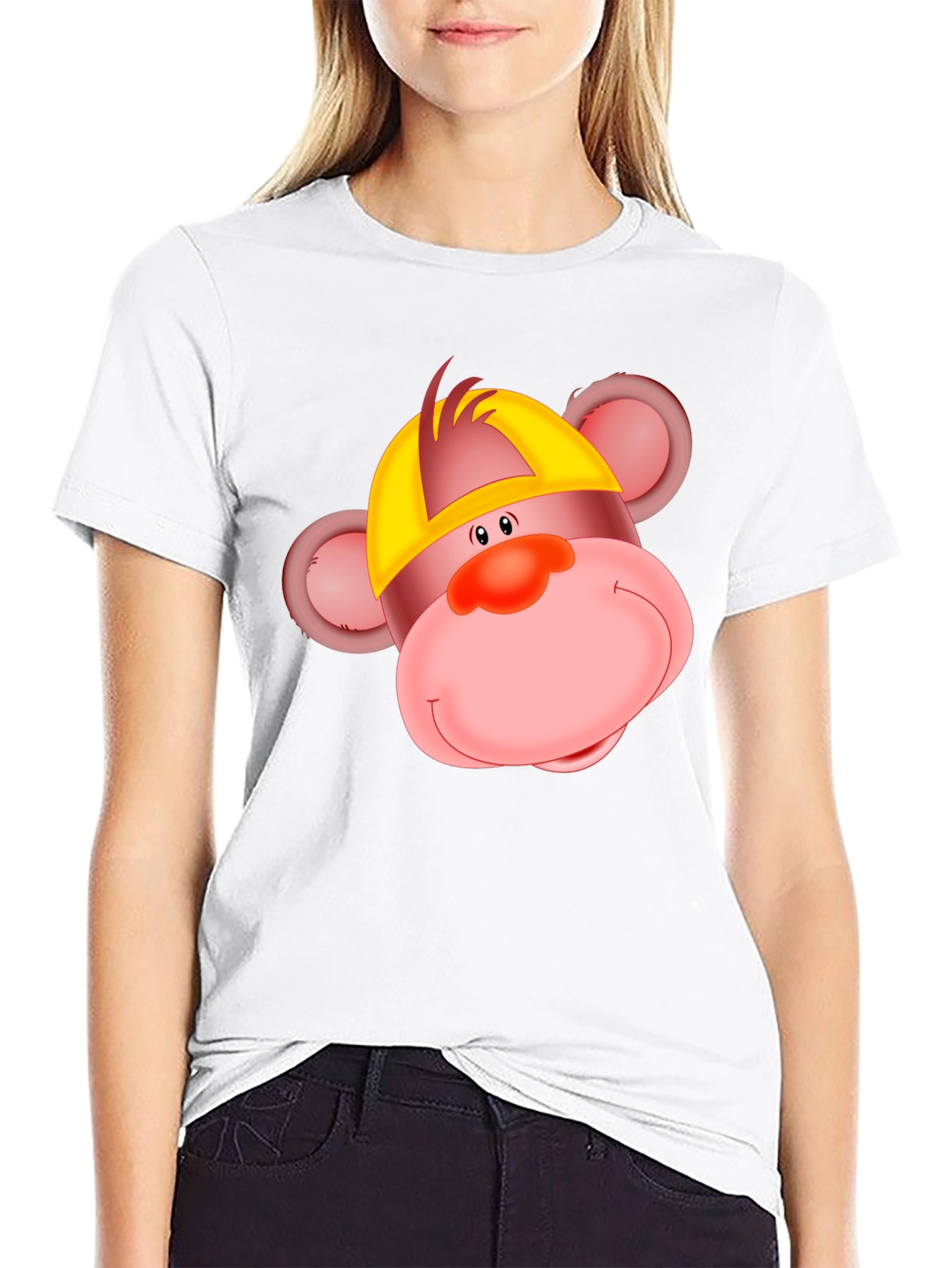 Cartoon Monkey Graphic Tee - Black Cotton T-Shirt