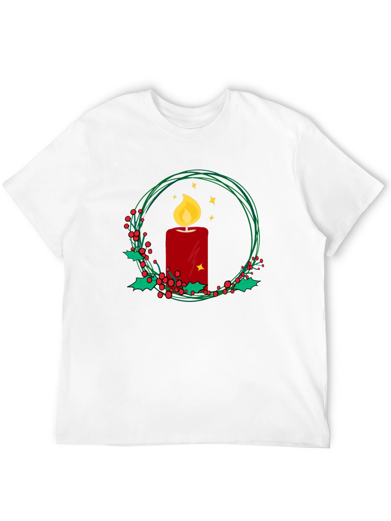 Festive Candle Wreath Graphic Tee - Holiday Cheer