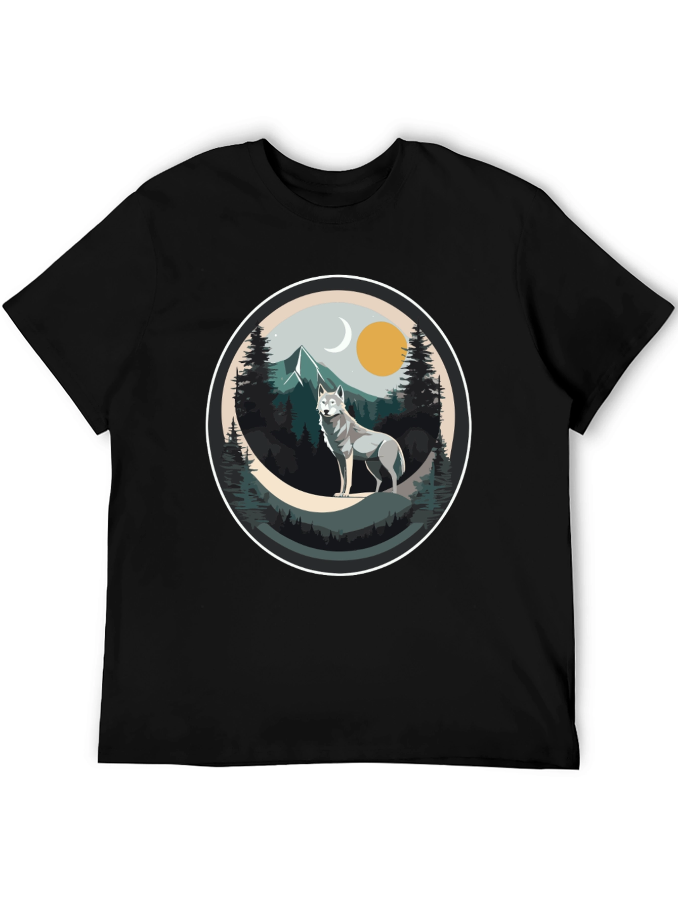 Wolf Mountain Scene Graphic Tee - Nature Lovers T-Shirt