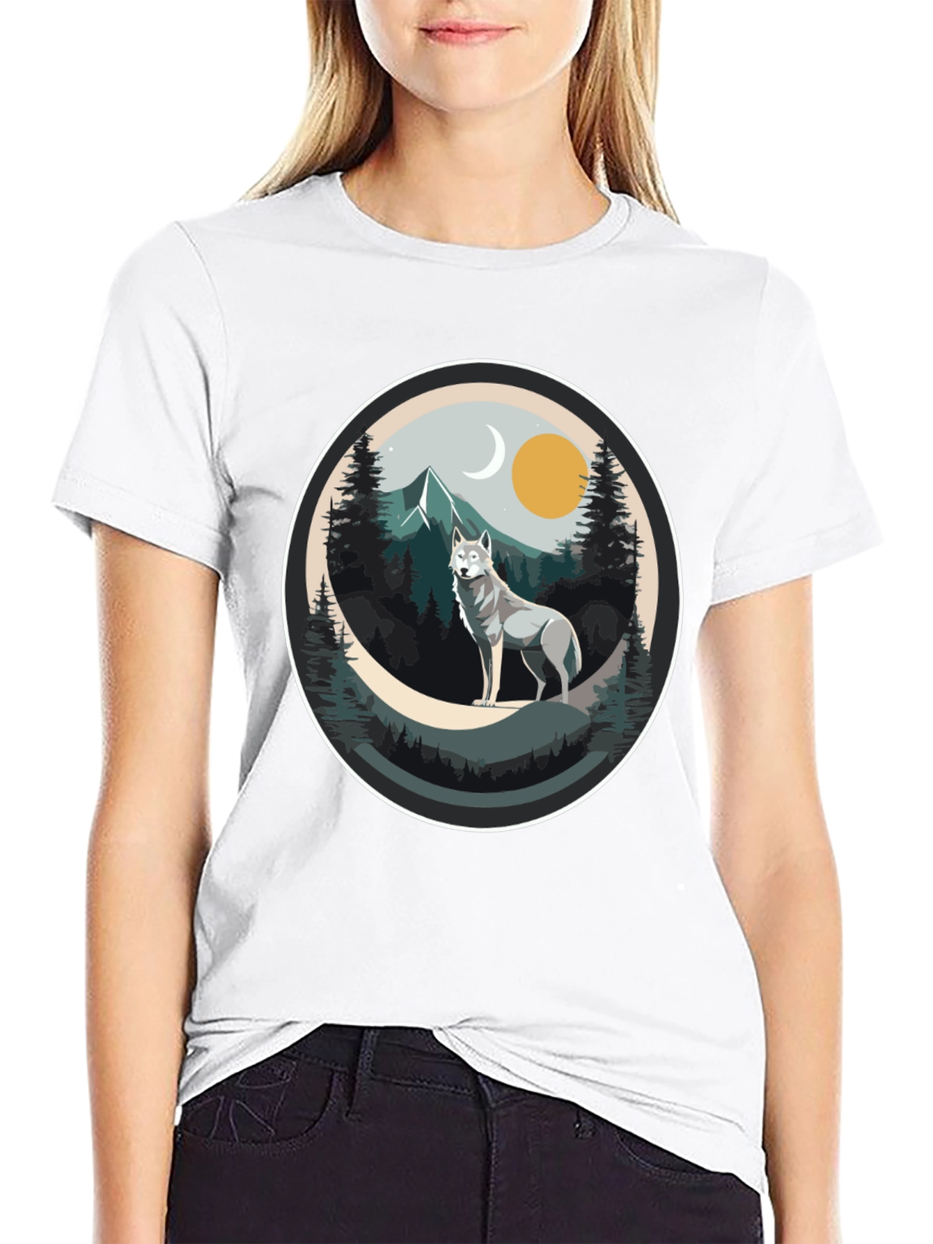 Wolf Mountain Scene Graphic Tee - Nature Lovers T-Shirt