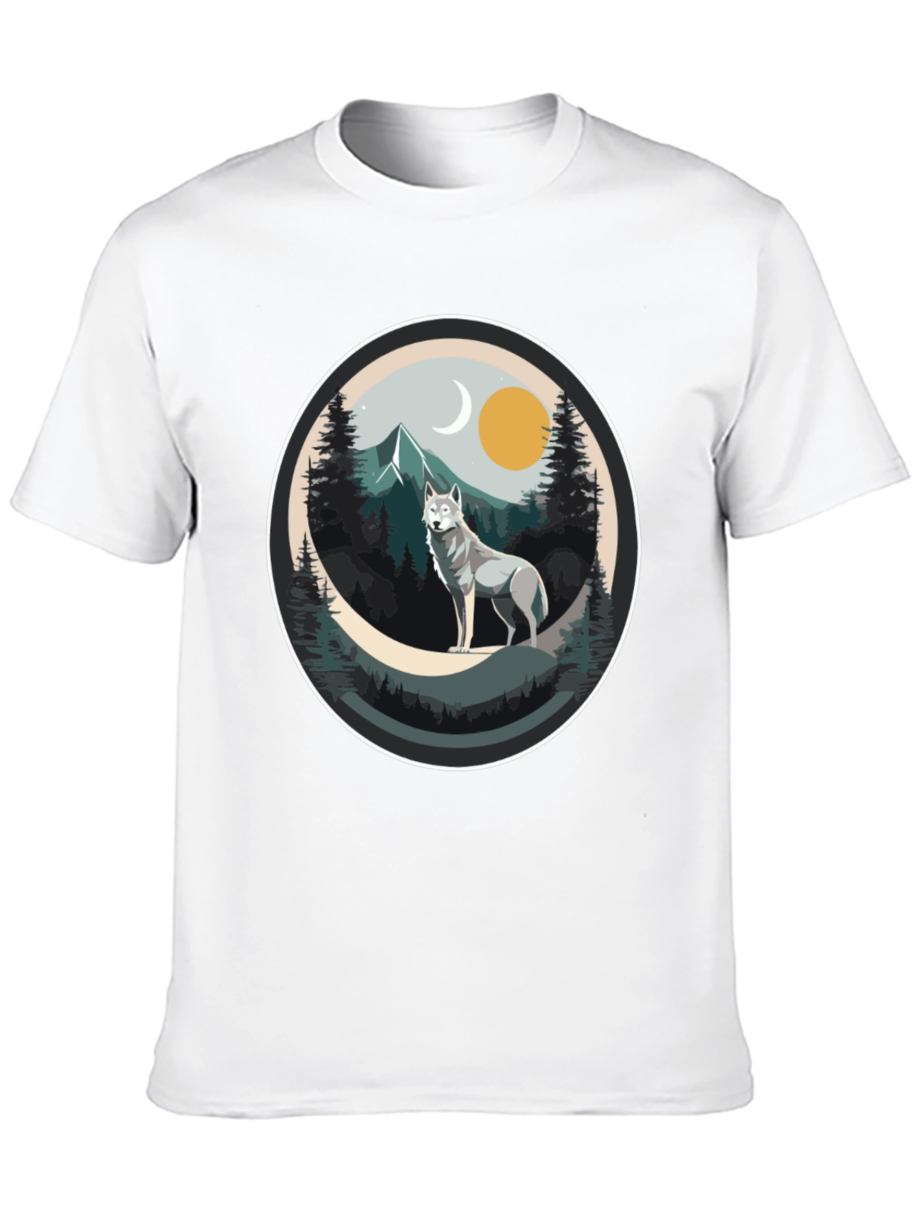 Wolf Mountain Scene Graphic Tee - Nature Lovers T-Shirt