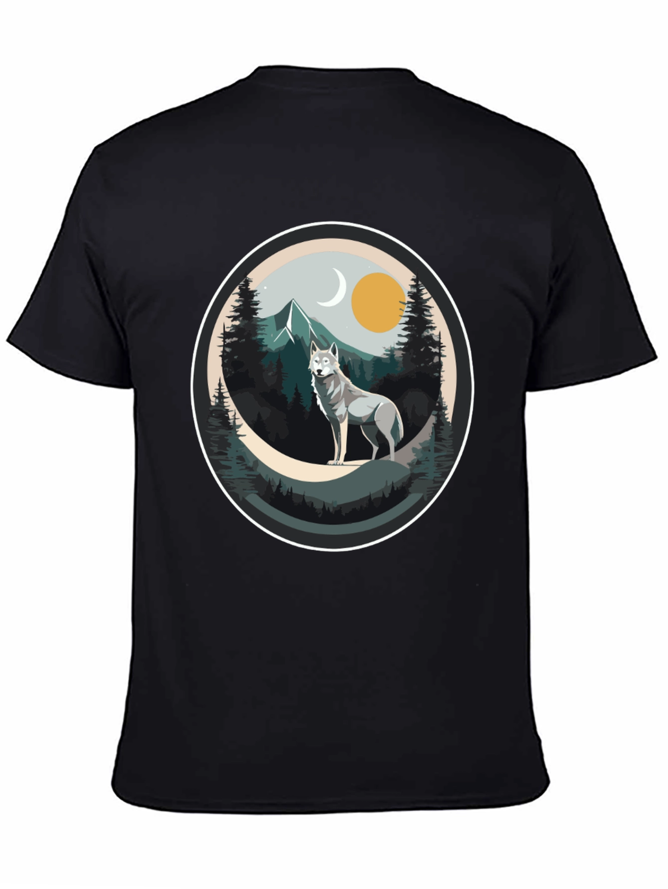 Wolf Mountain Scene Graphic Tee - Nature Lovers T-Shirt