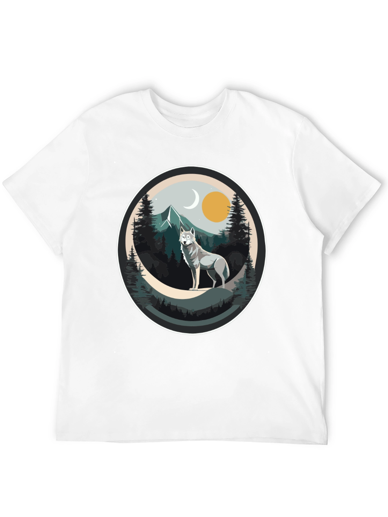 Wolf Mountain Scene Graphic Tee - Nature Lovers T-Shirt