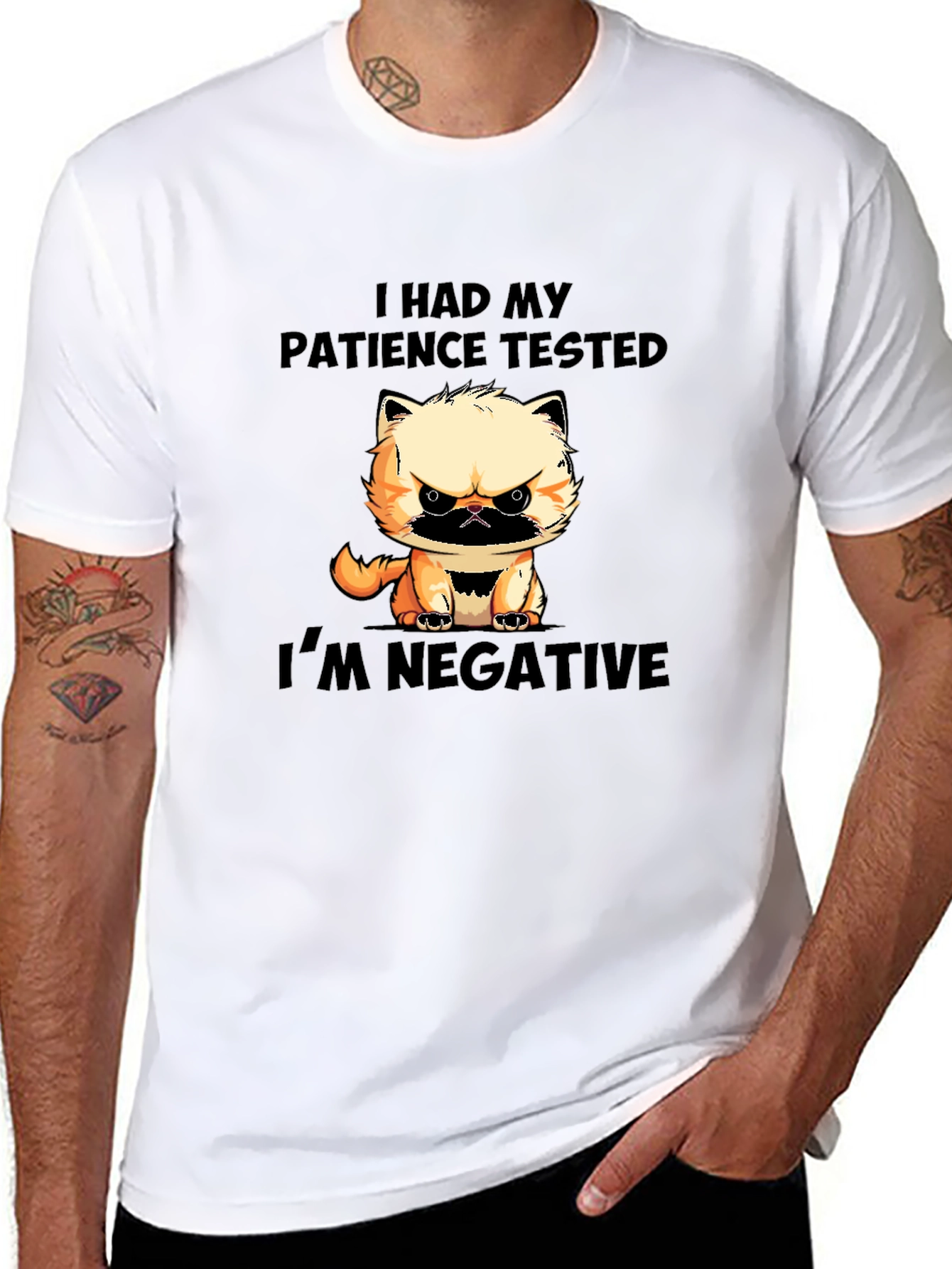 Funny Cat Patience Tested Negative Graphic T-Shirt