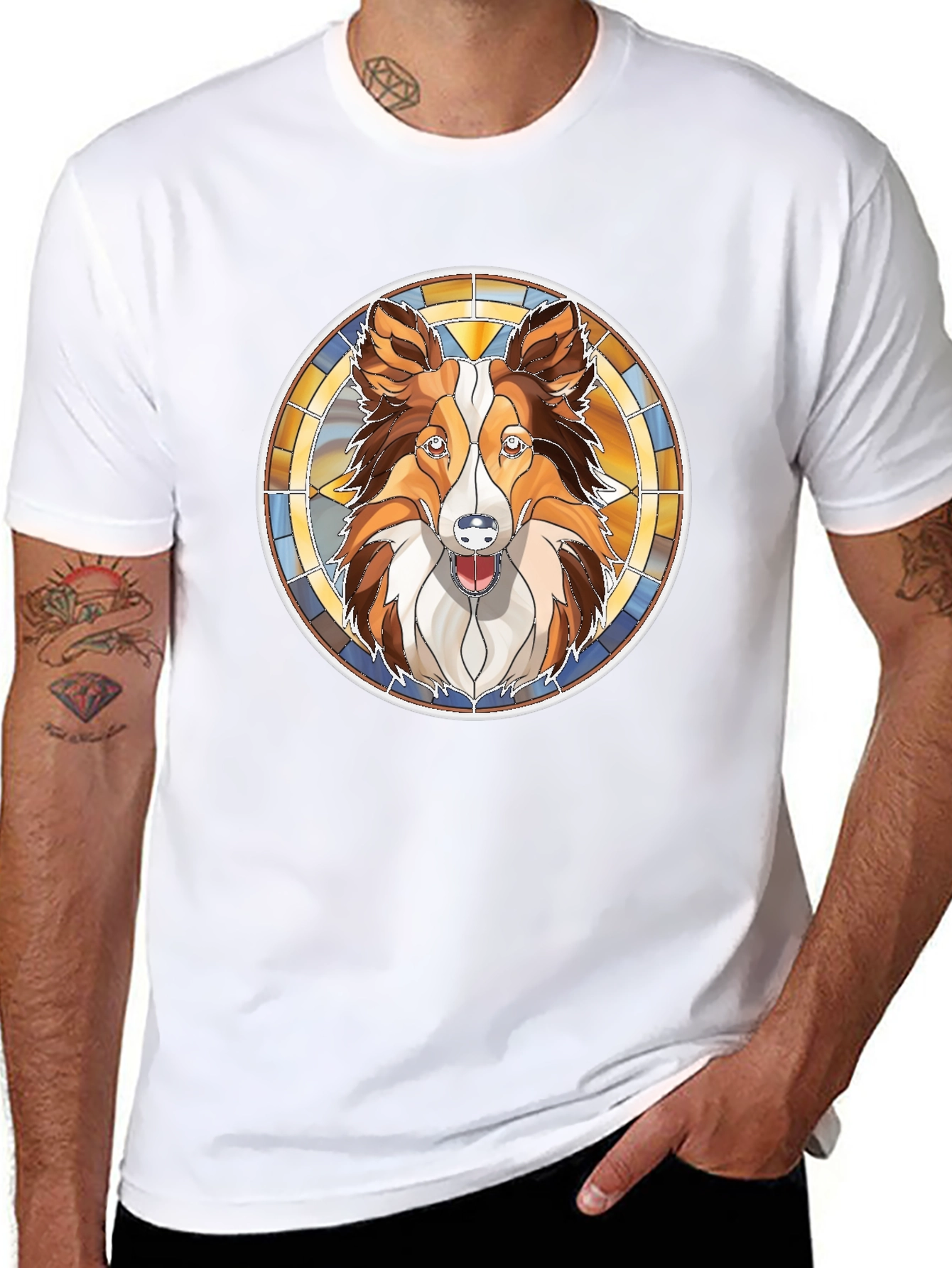 Dog Lovers Stained Glass Style Graphic Tee