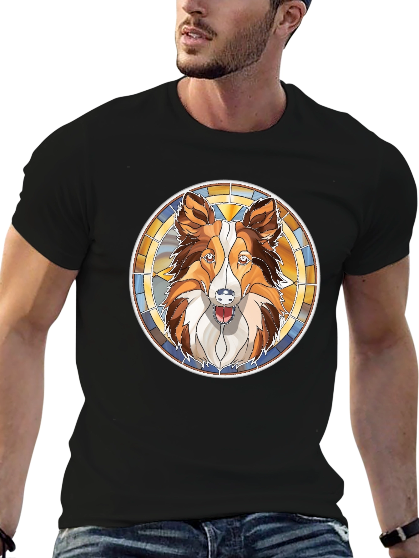 Dog Lovers Stained Glass Style Graphic Tee