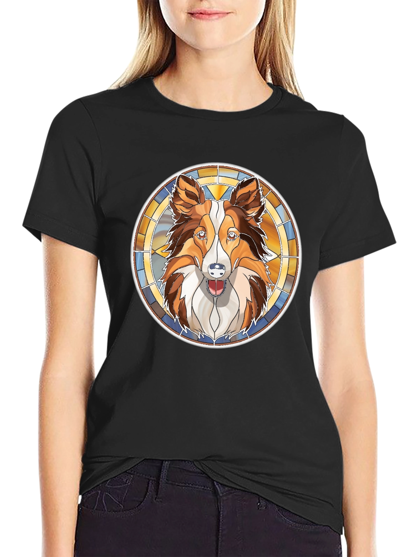 Dog Lovers Stained Glass Style Graphic Tee