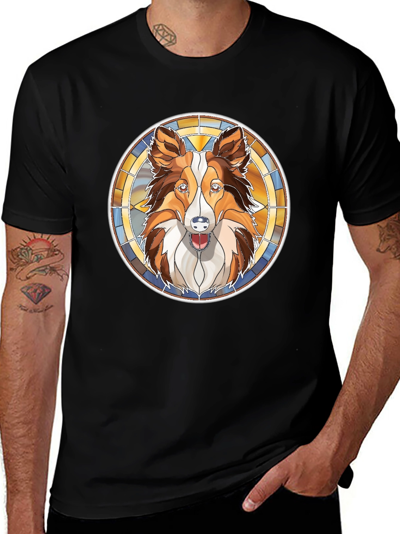 Dog Lovers Stained Glass Style Graphic Tee