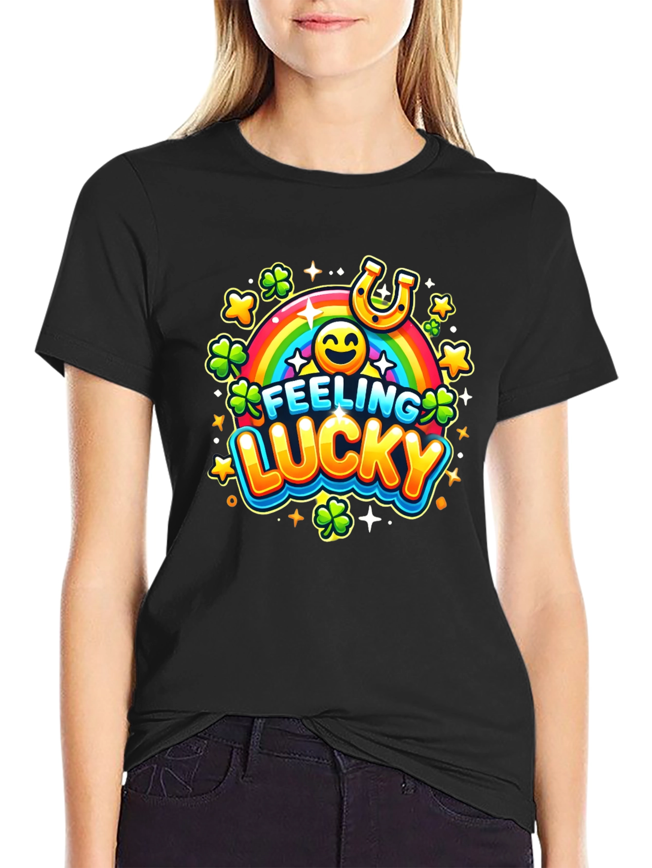 Feeling Lucky St. Patricks Day Black T-Shirt