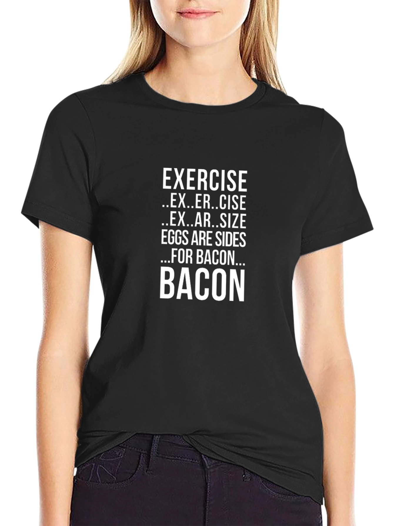 Funny Exercise for Bacon T-Shirt - Black