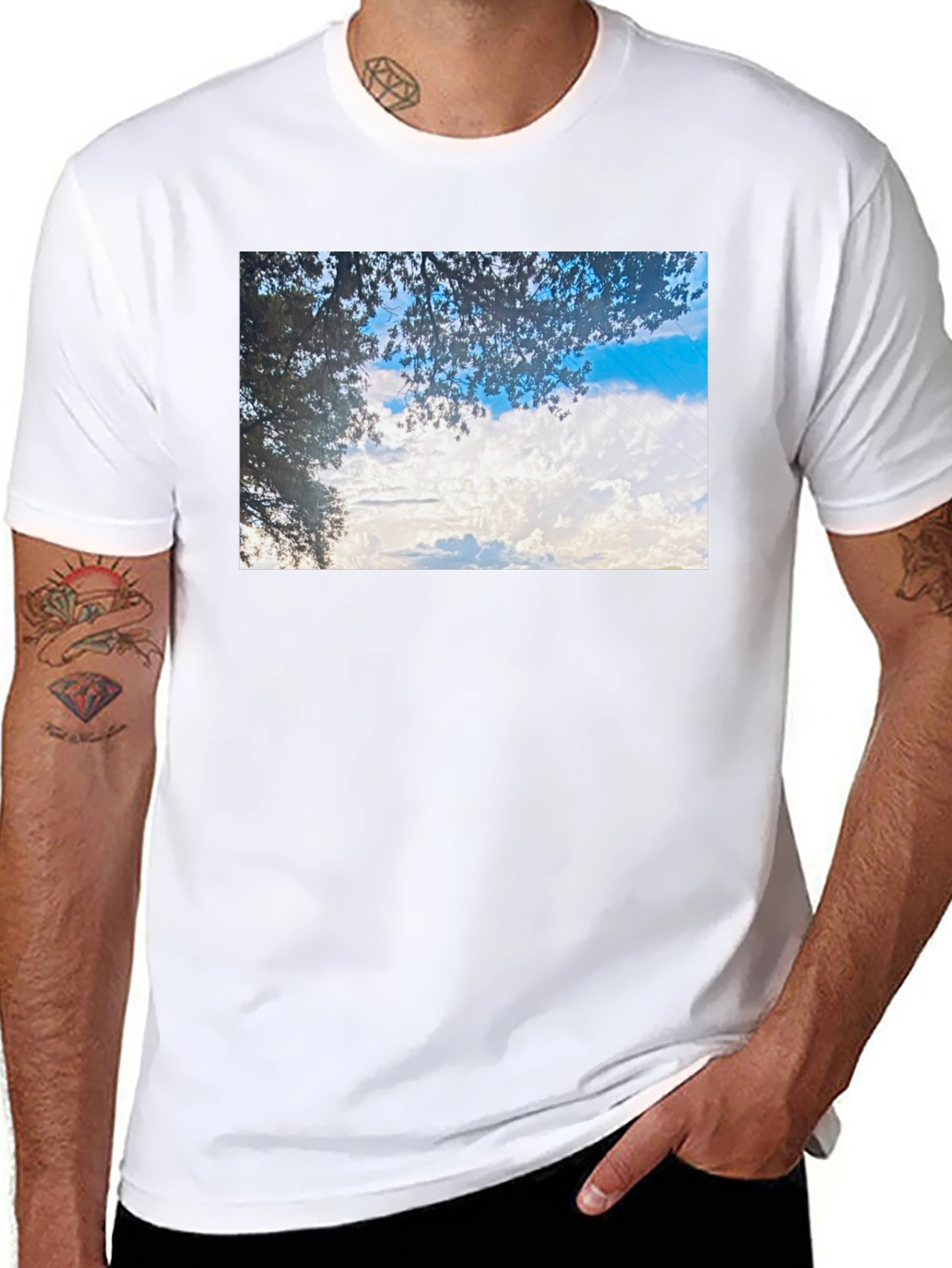 Sky and Leaves Graphic Black Tee