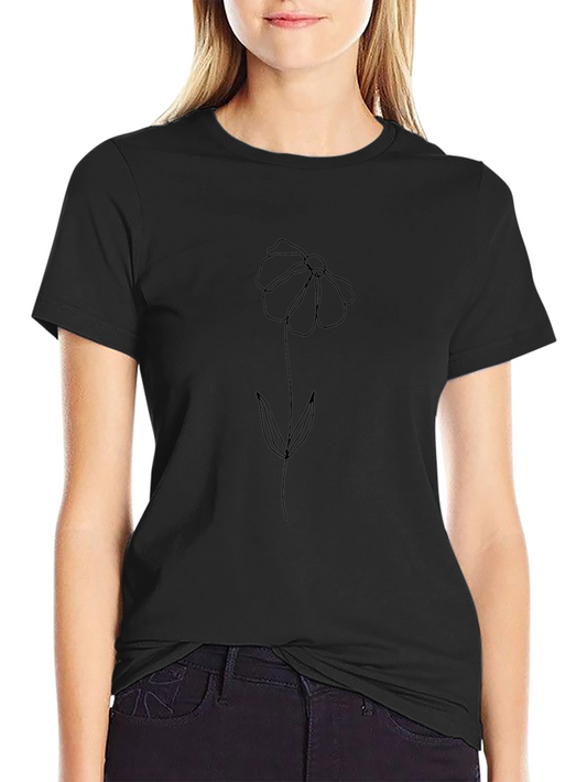 Minimalist Flower Graphic Black T-Shirt