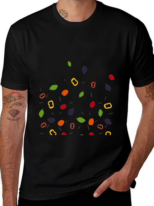 Funky Fruit & Veggie Pattern Black T-Shirt