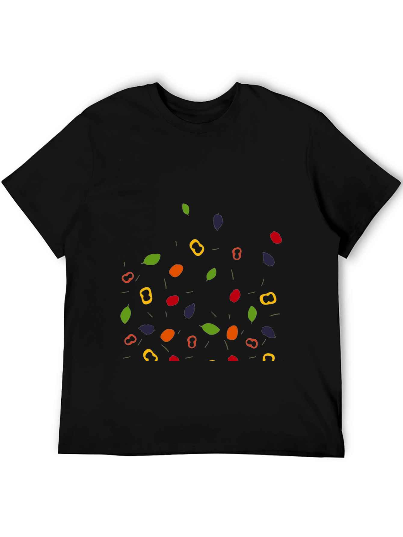 Funky Fruit & Veggie Pattern Black T-Shirt