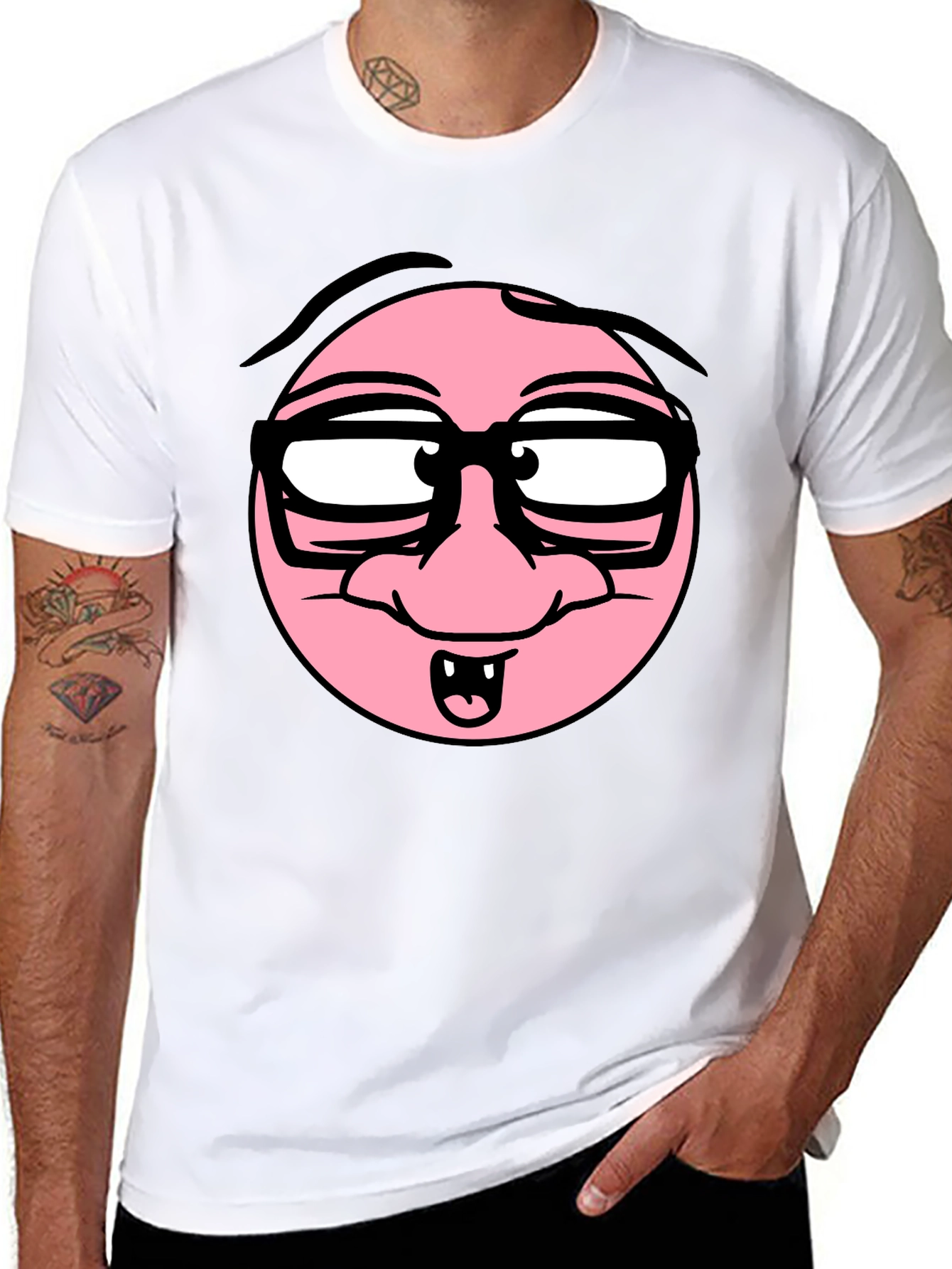 Funny Cartoon Face Black T-Shirt