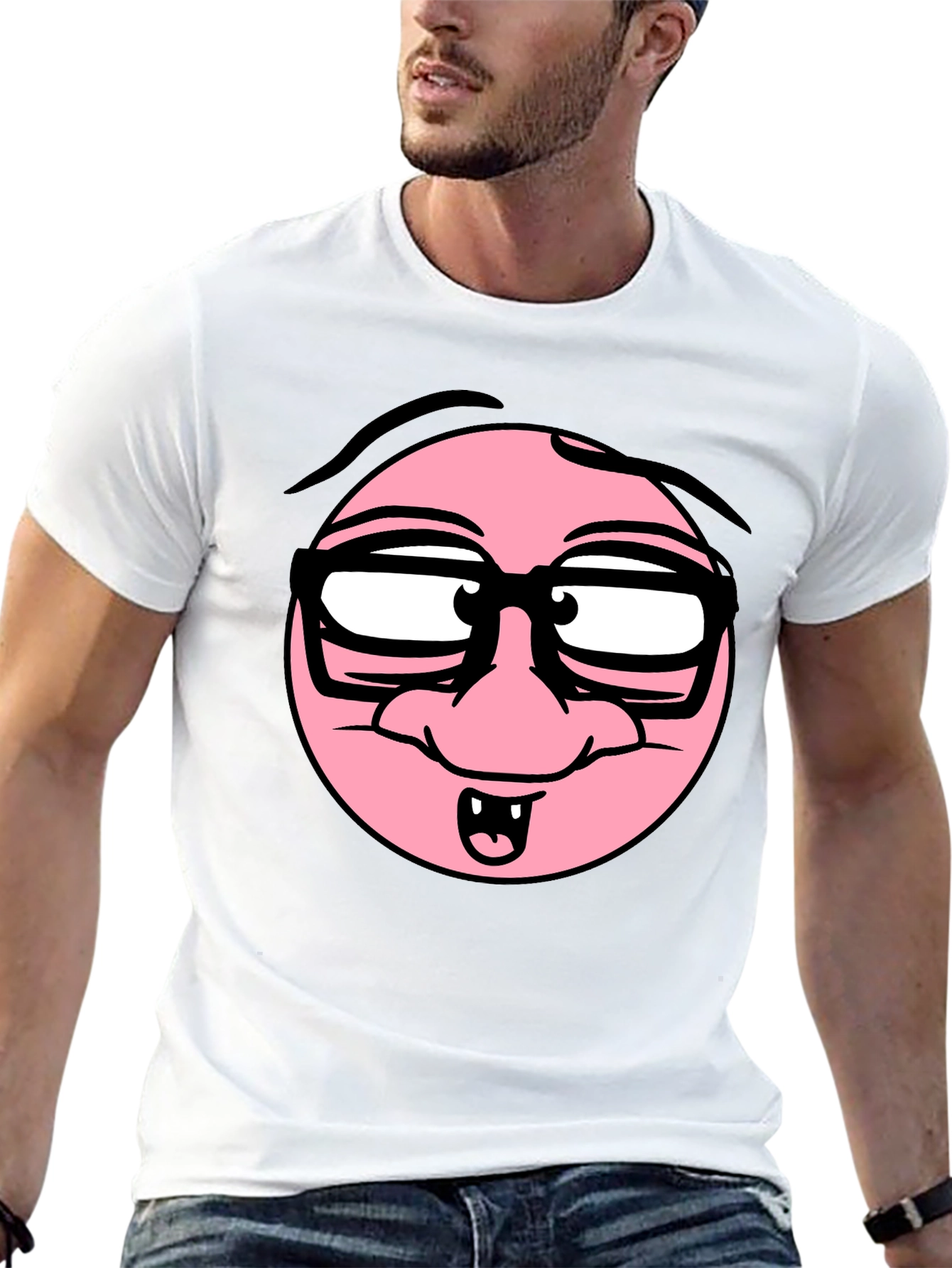 Funny Cartoon Face Black T-Shirt
