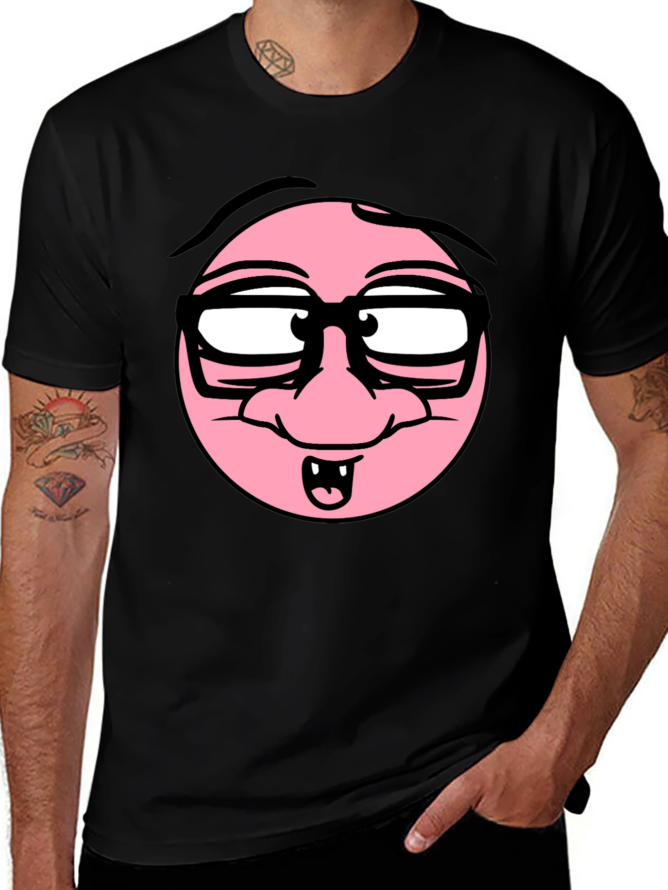 Funny Cartoon Face Black T-Shirt