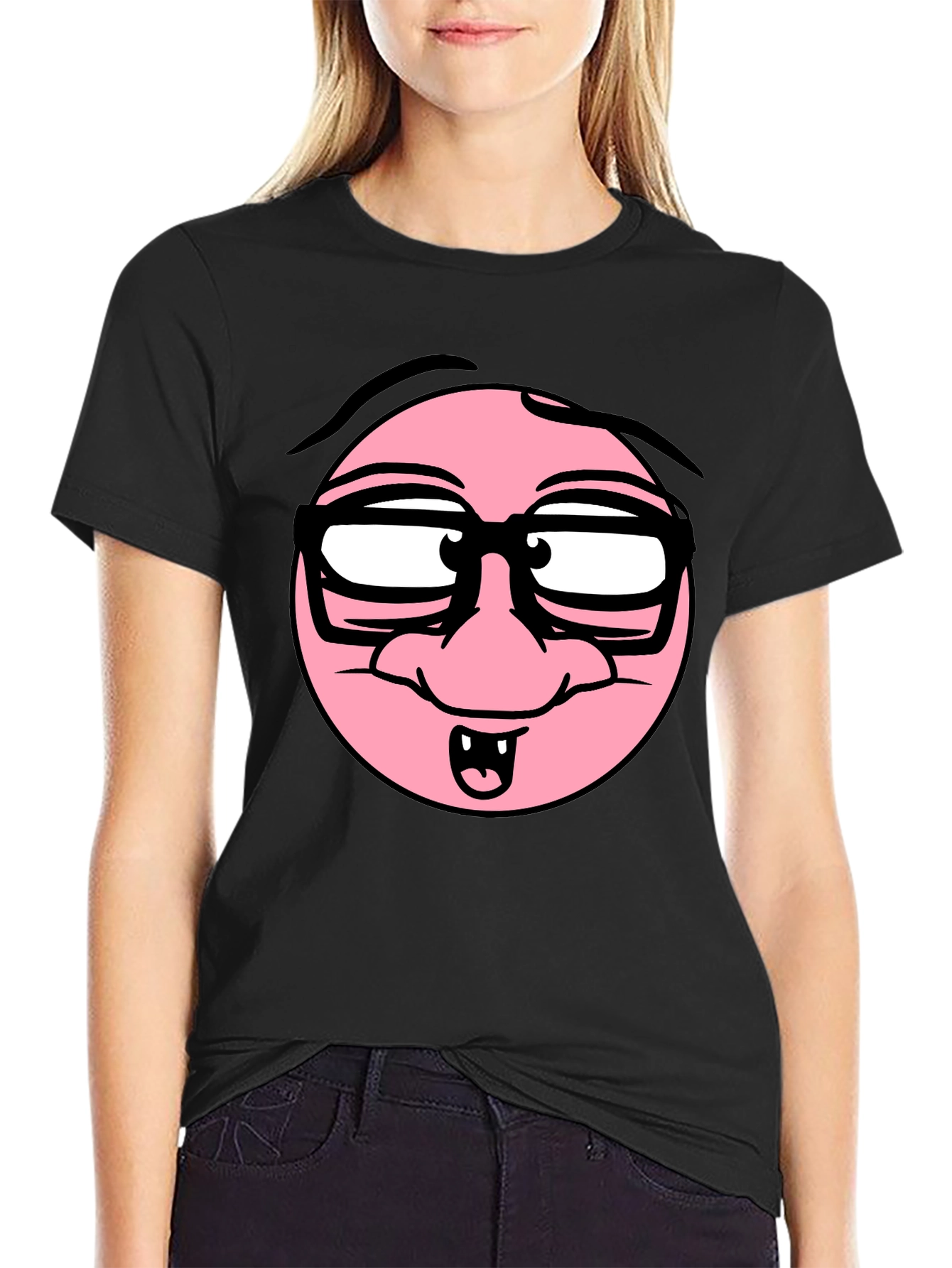 Funny Cartoon Face Black T-Shirt
