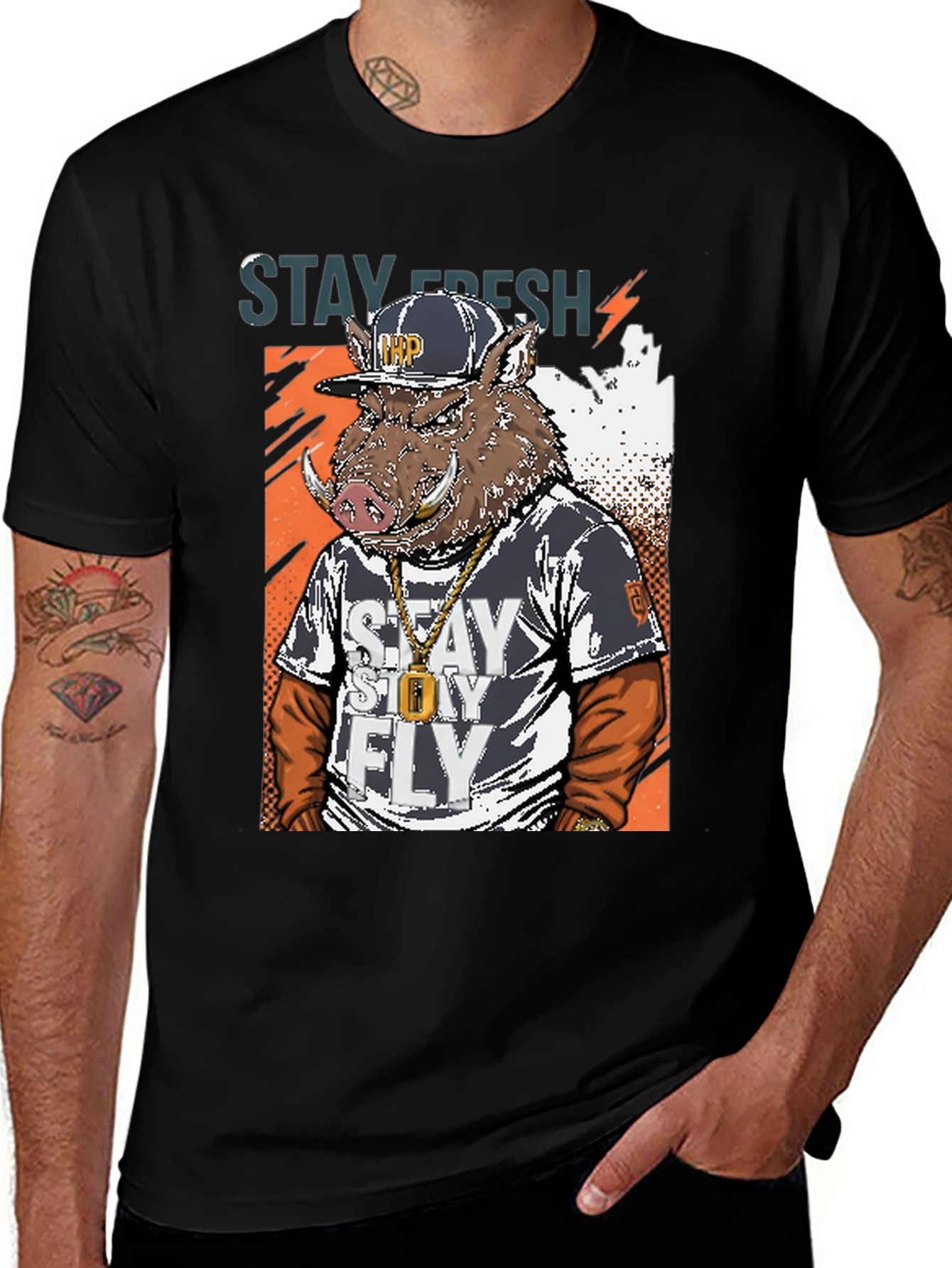 Stay Fresh Boar Graphic Tee - Mens Black T-Shirt
