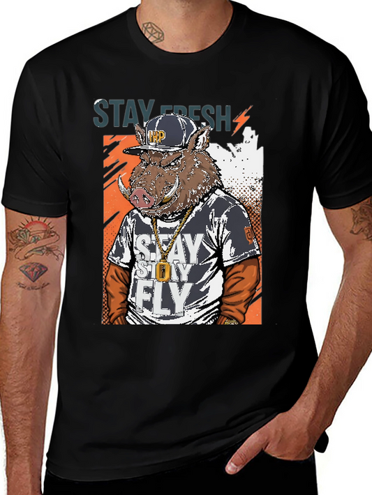 Stay Fresh Boar Graphic Tee - Mens Black T-Shirt