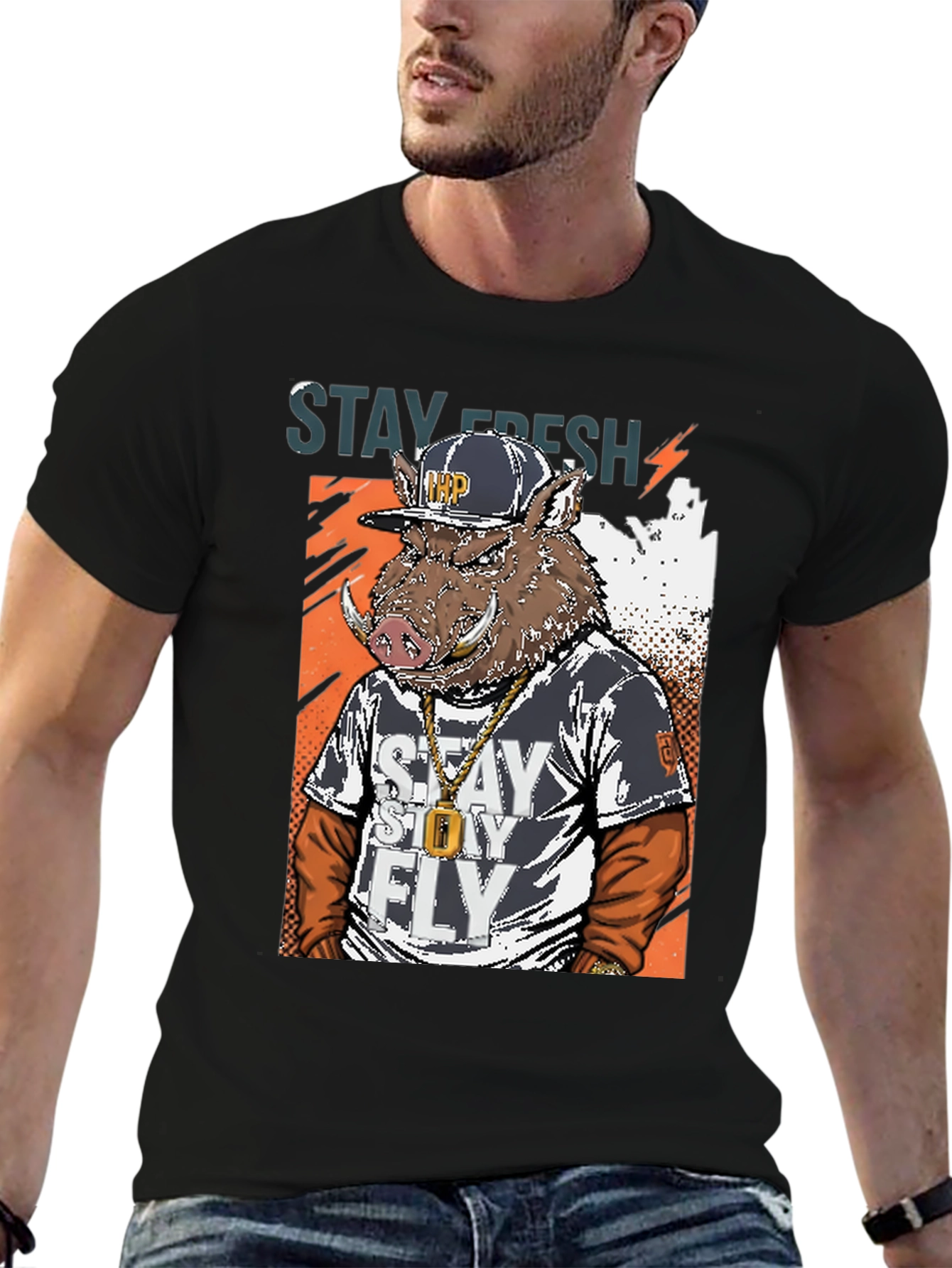 Stay Fresh Boar Graphic Tee - Mens Black T-Shirt