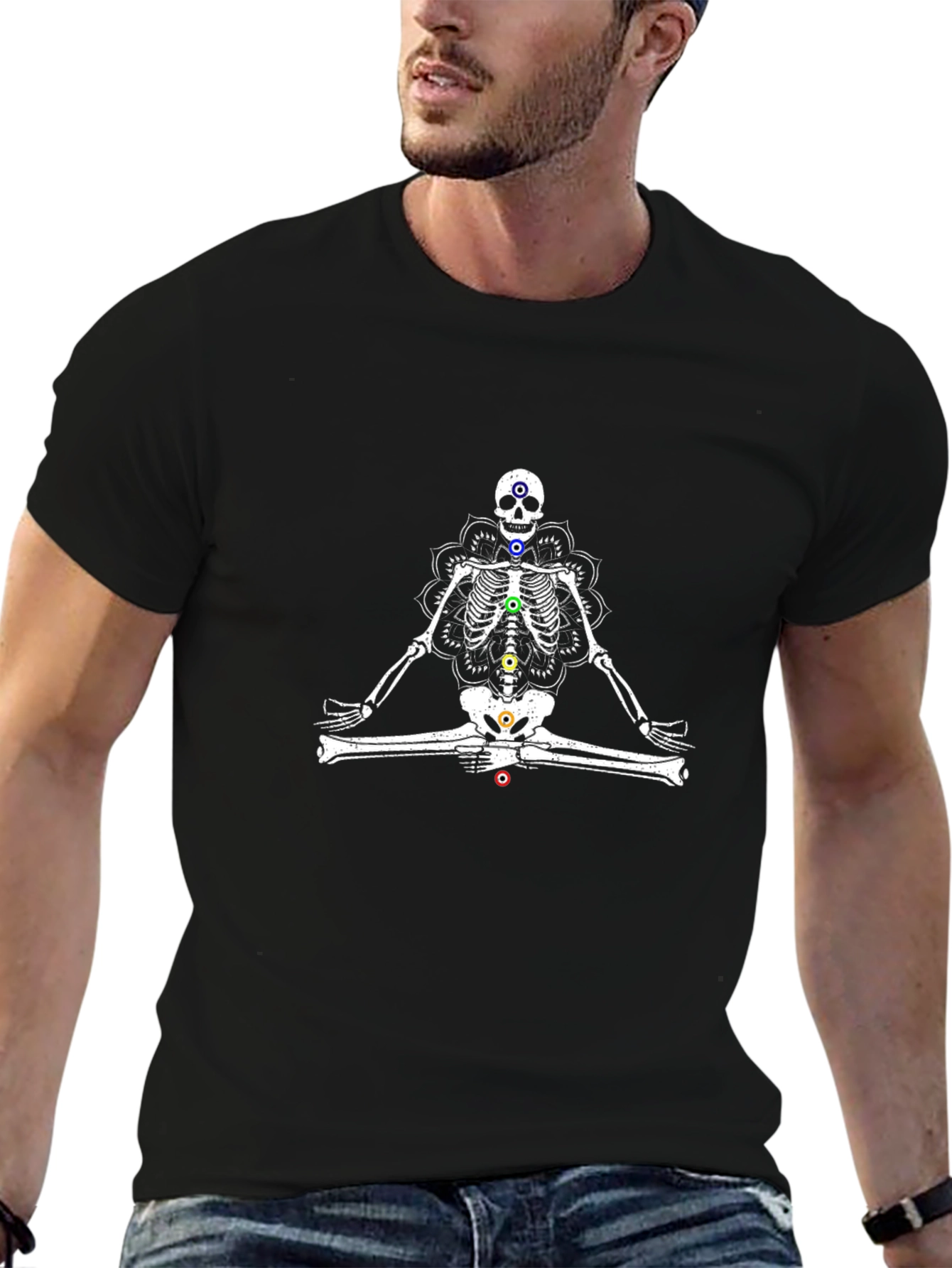 Meditating Skeleton Chakra T-Shirt - Black