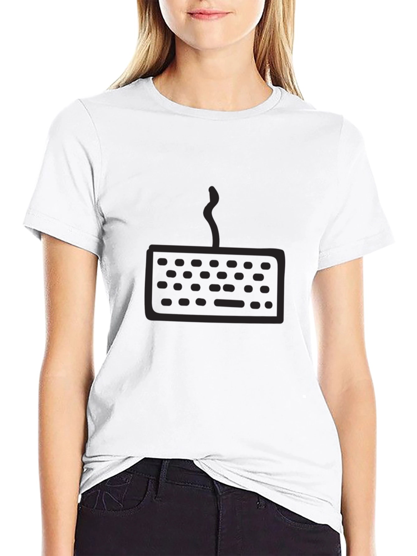 Keyboard Graphic T-Shirt - Black Cotton Casual Tee