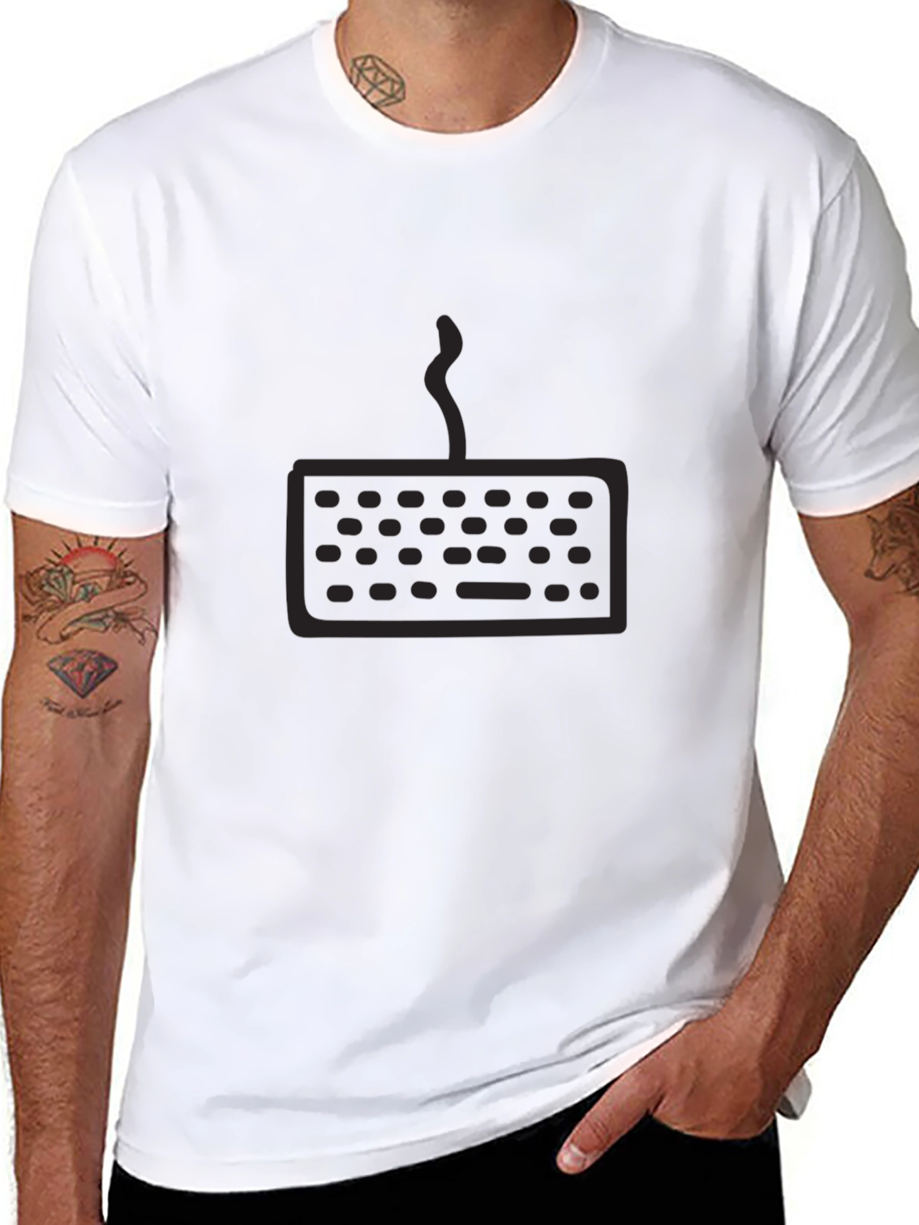Keyboard Graphic T-Shirt - Black Cotton Casual Tee