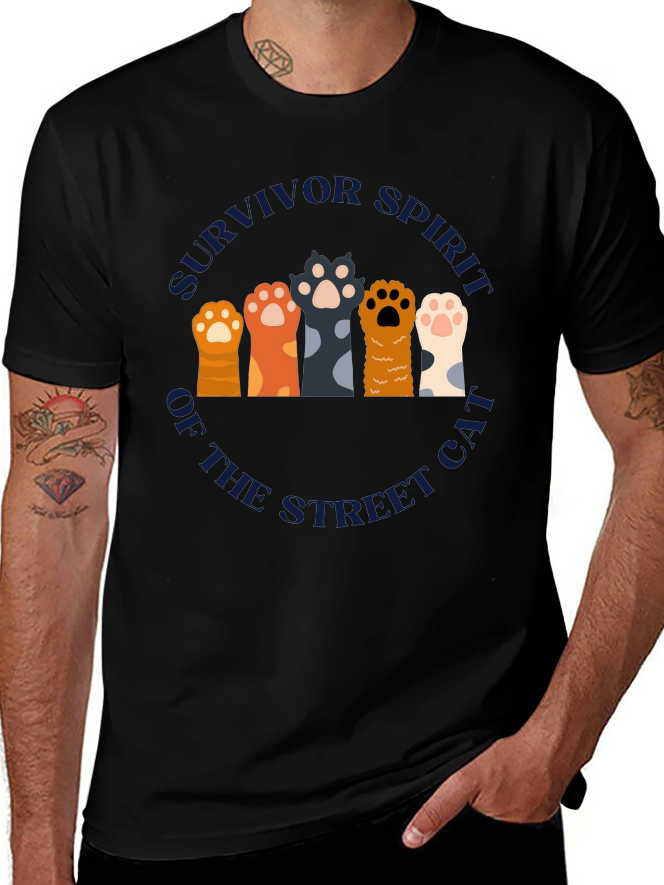Survivor Spirit Cat Paw Print Graphic T-Shirt