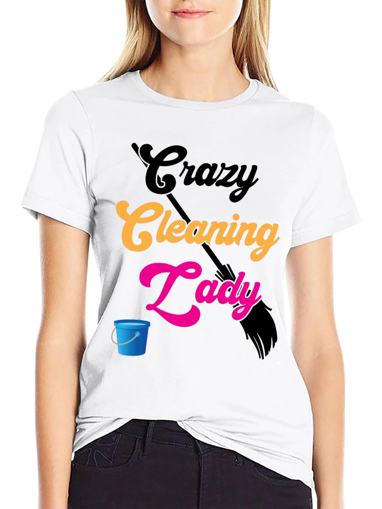Crazy Cleaning Lady Graphic Tee - Black T-Shirt