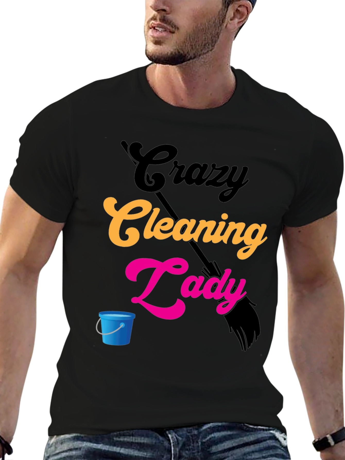Crazy Cleaning Lady Graphic Tee - Black T-Shirt