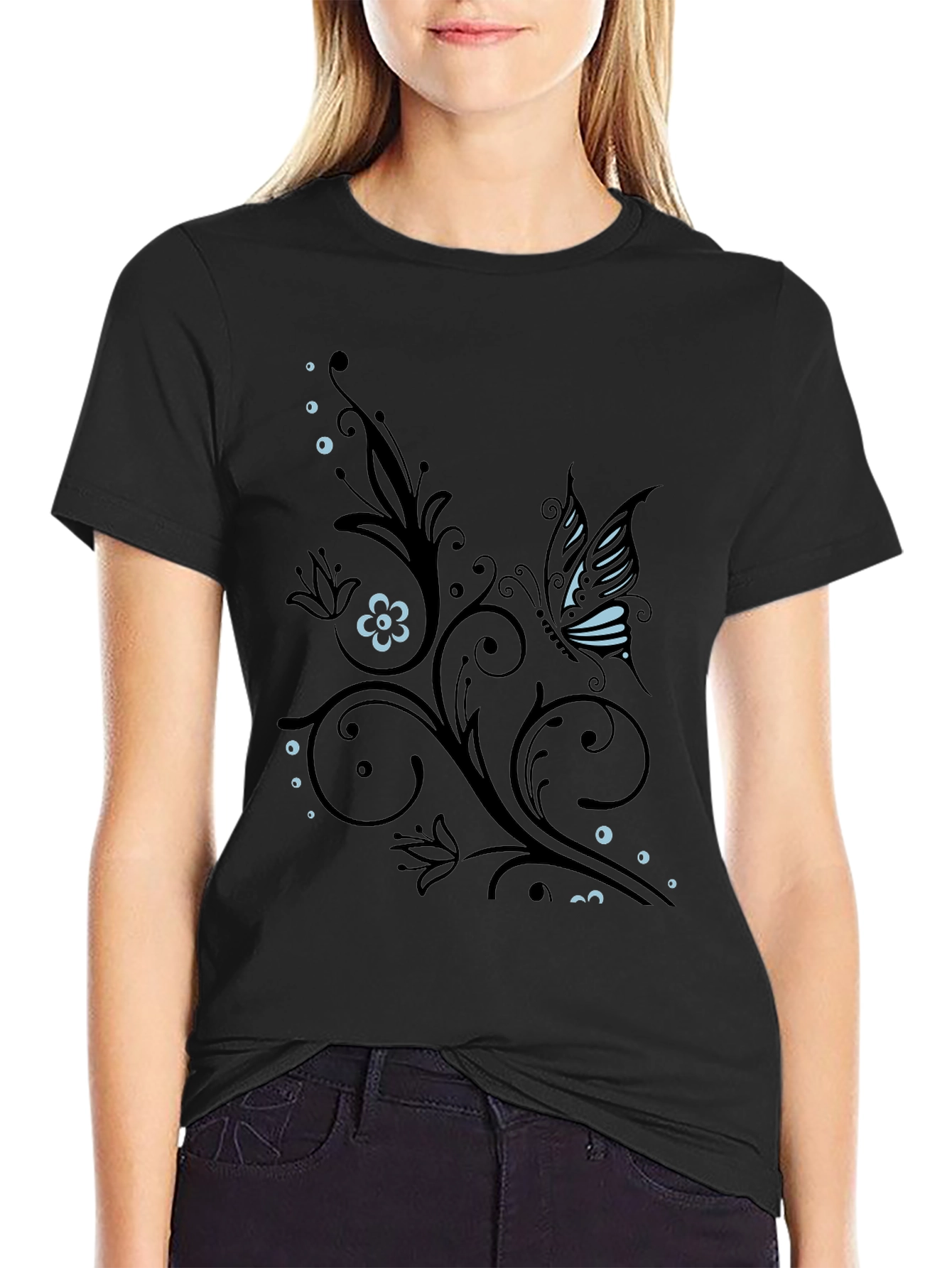 Butterfly Flourish Graphic T-Shirt - Black