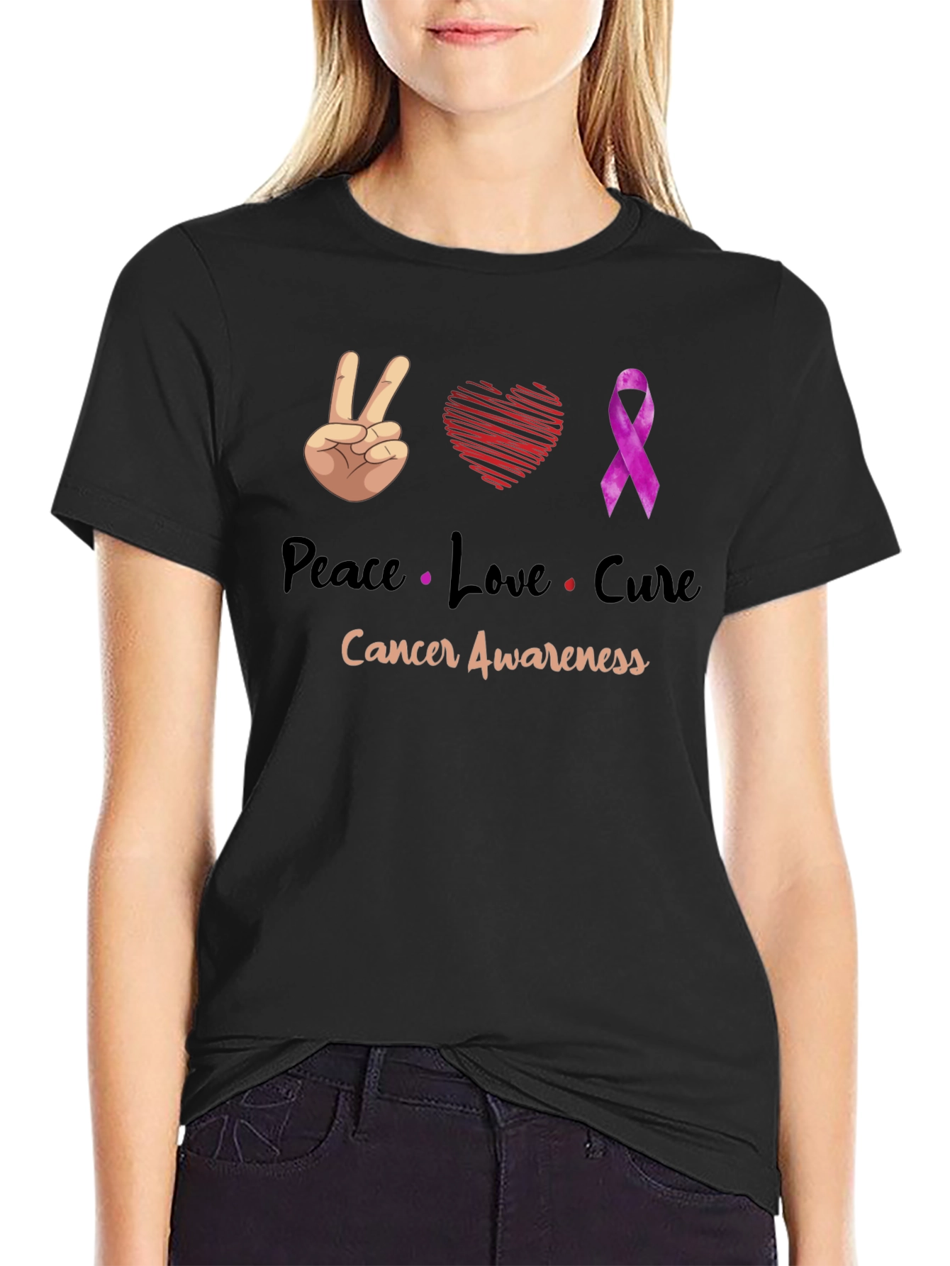 Peace Love Cure Cancer Awareness T-Shirt