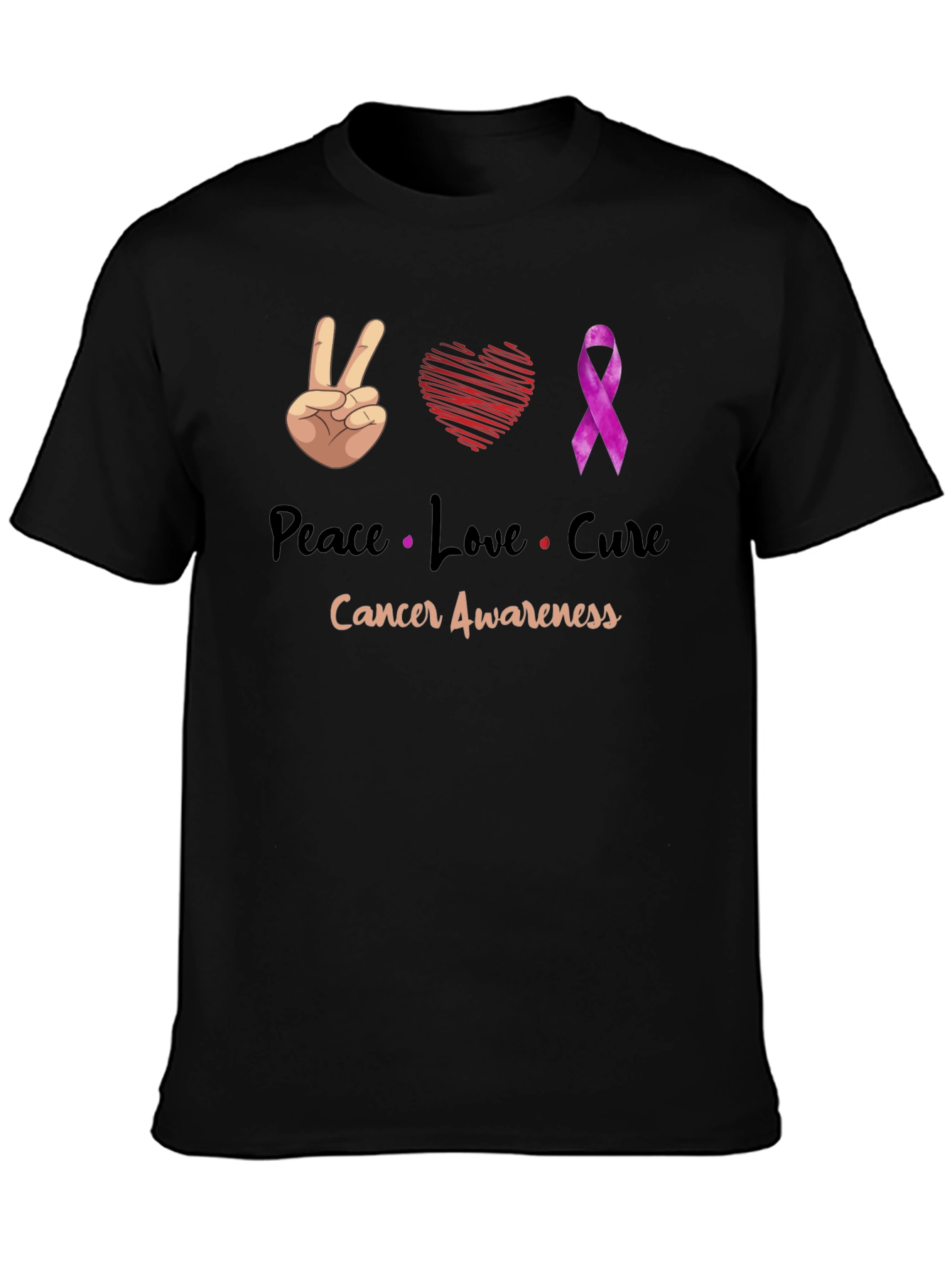 Peace Love Cure Cancer Awareness T-Shirt